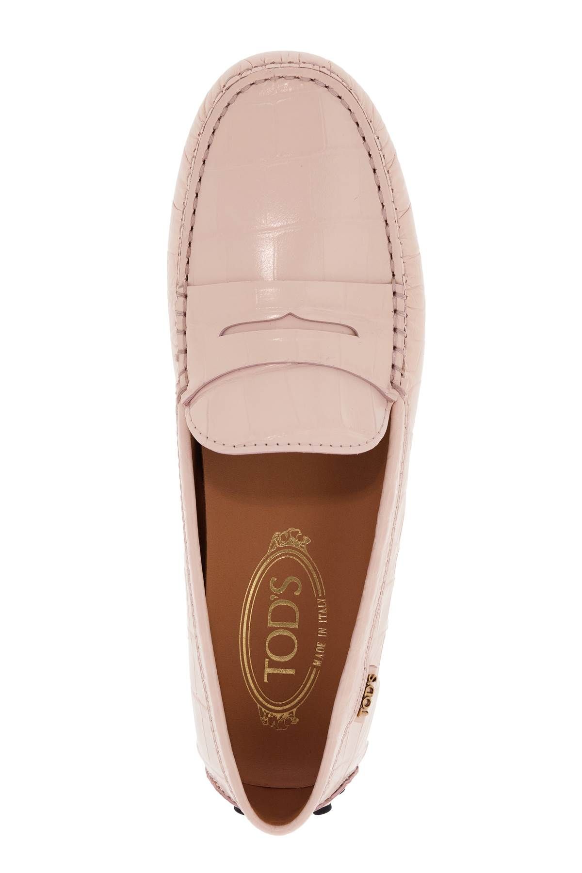 Shop Tod's Crocodile Print Leather Driving Moccas In Pink