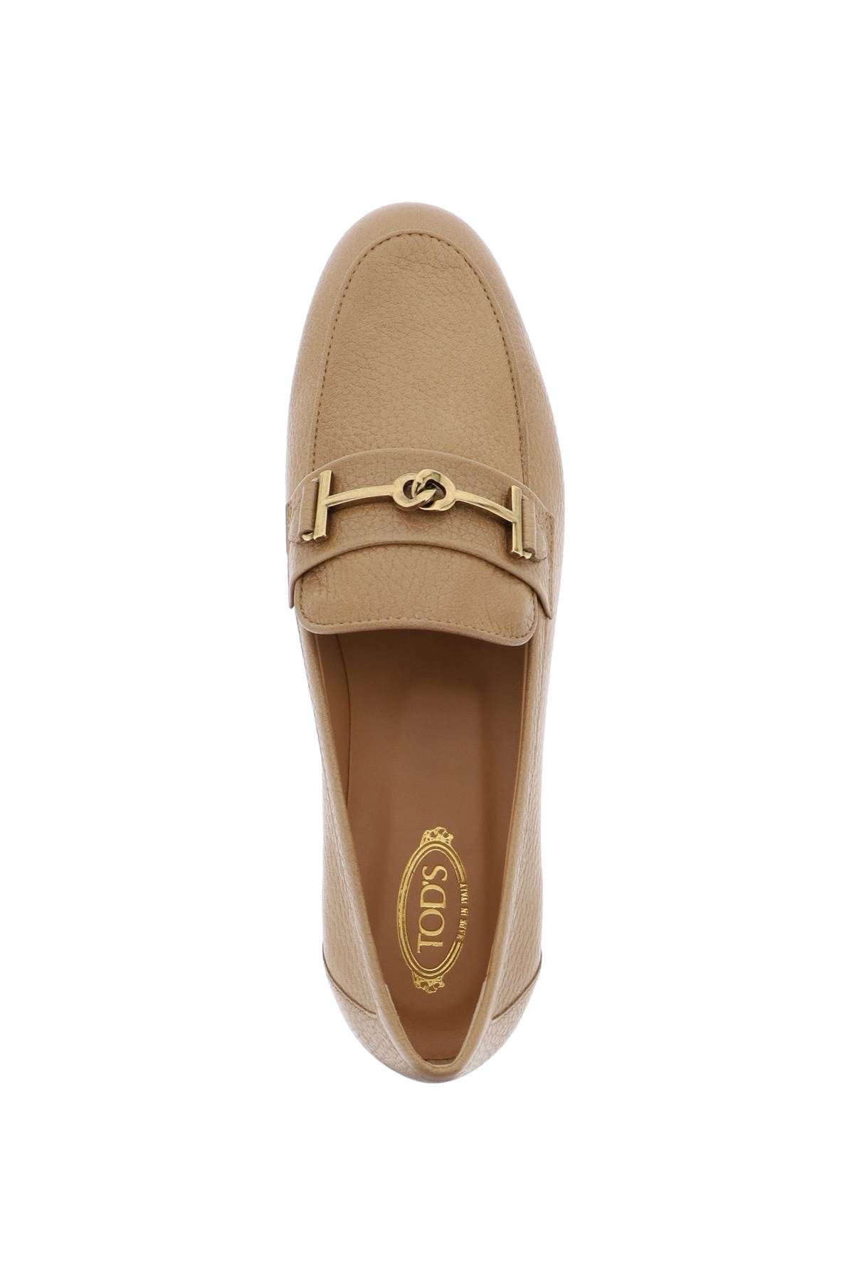 Shop Tod's Leather Loafers With Bow In Beige