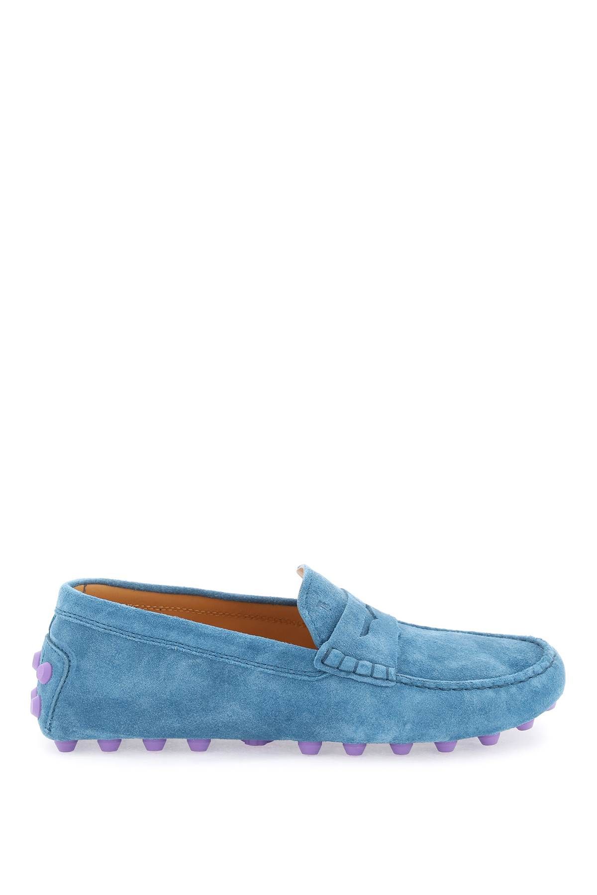 Tod's Suede Driver Penny Loafers In Light Blue,blue