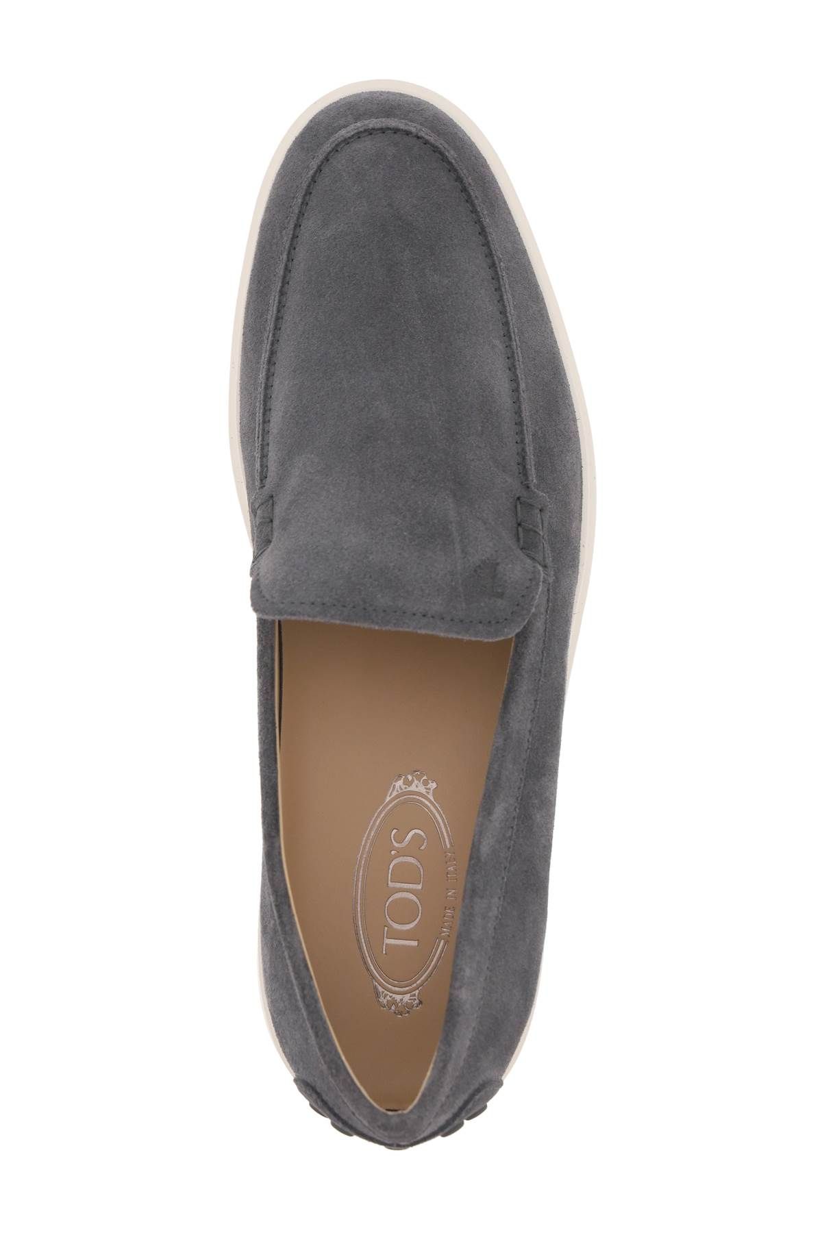 Shop Tod's Suede Loafers In Grey,blue
