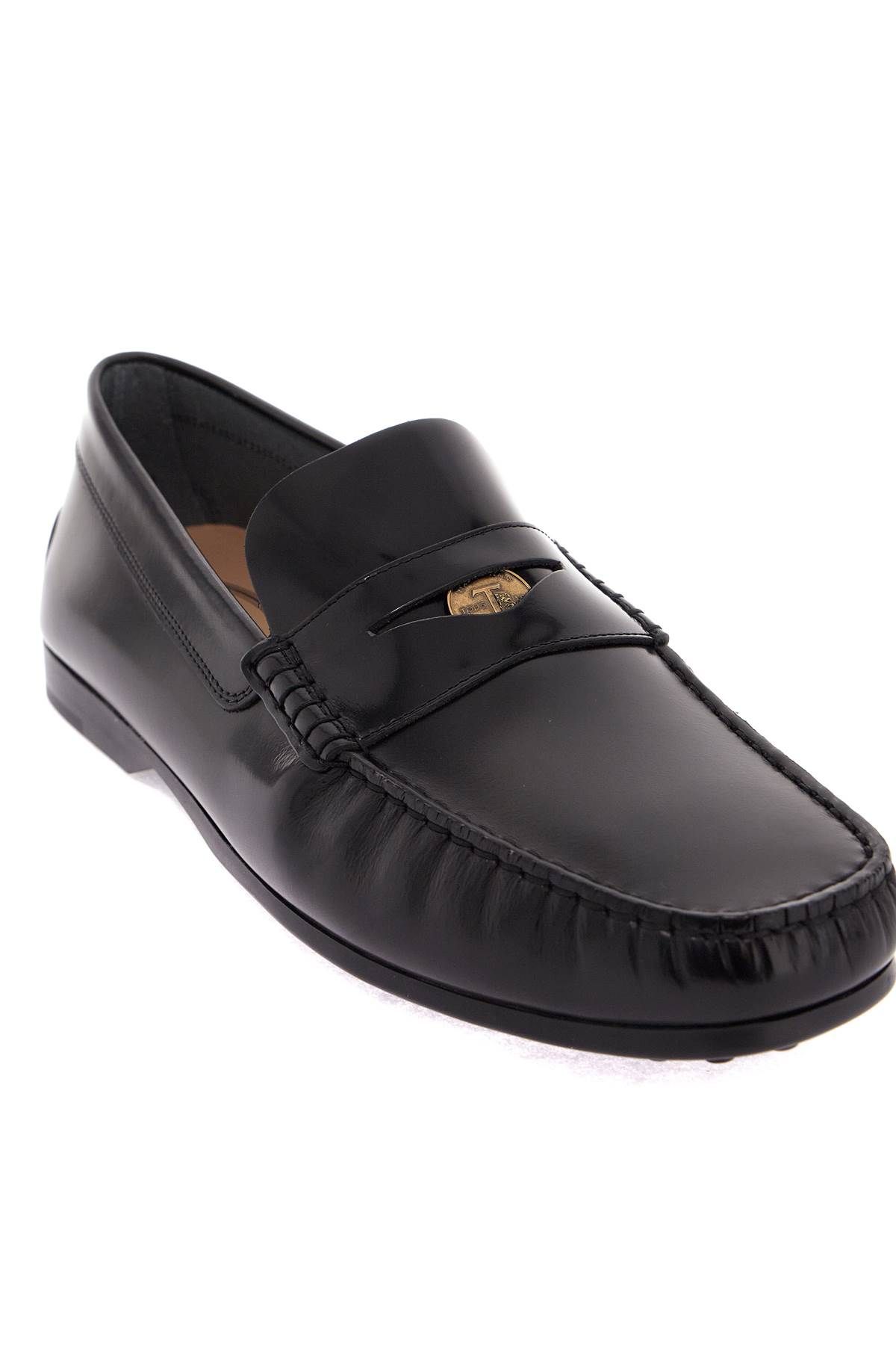 Shop Tod's Brushed Leather Loafers With Penny Detail In Black