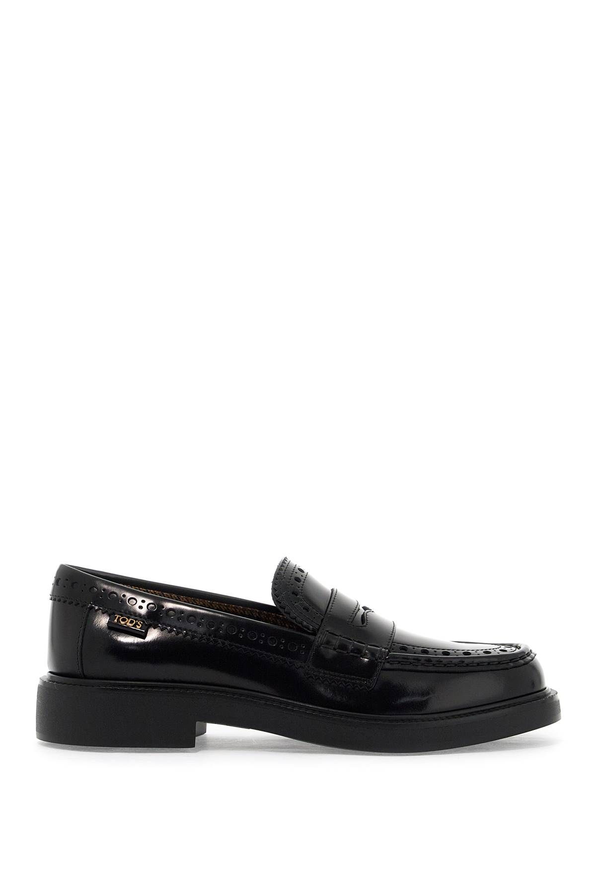 Shop Tod's Leather Brogue Loafers In Black