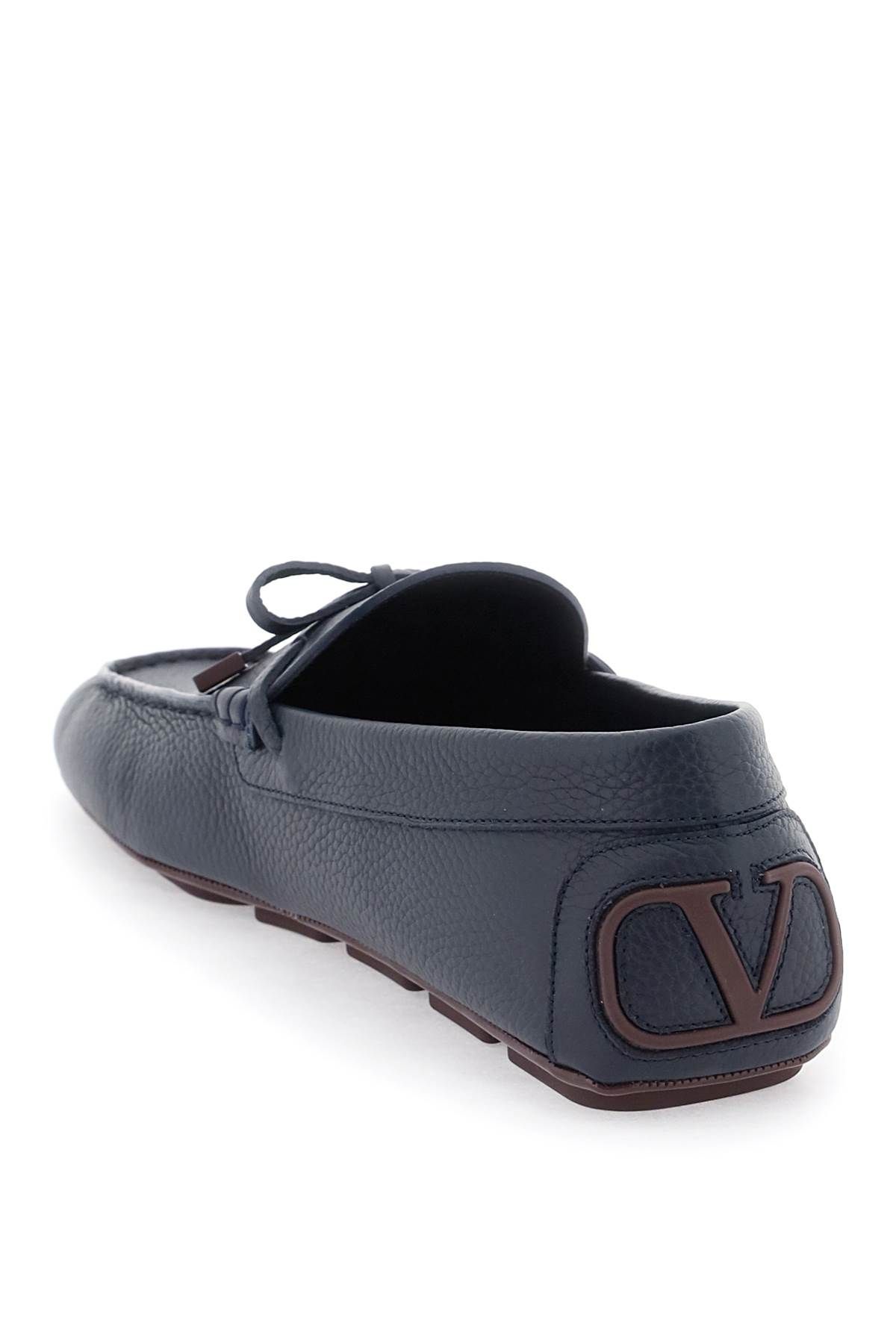Shop Valentino Leather Loafers With Bow In Blue
