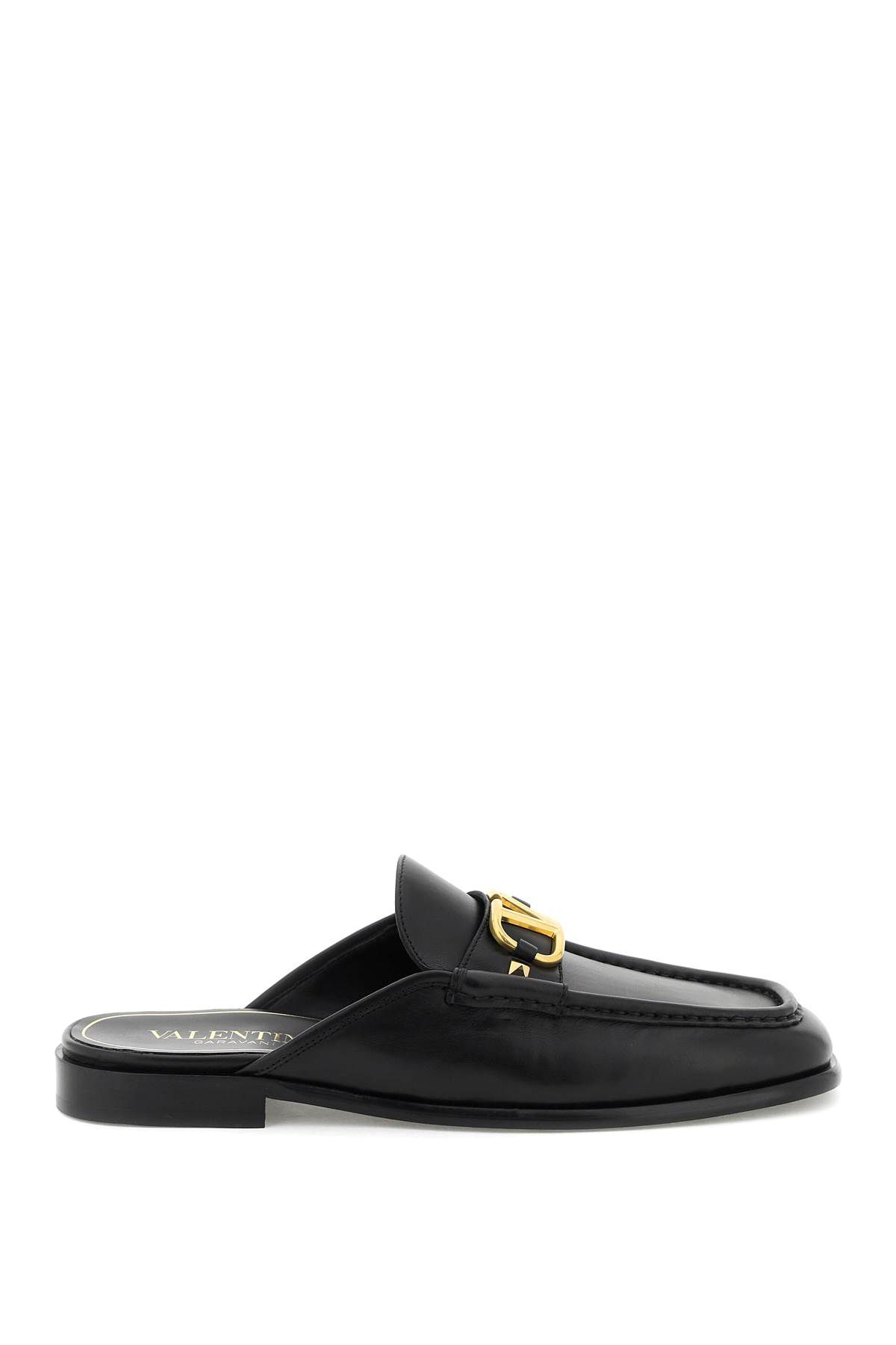 Valentino Garavani V-logo Leather Backless Loafers In Black