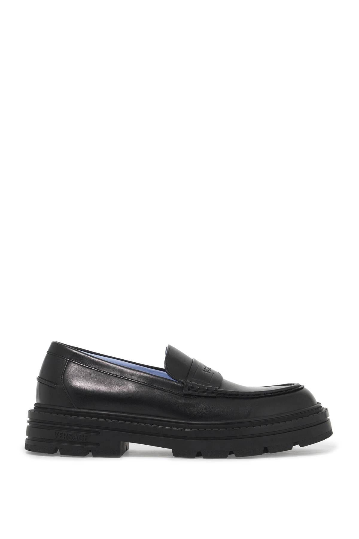 Shop Versace Smooth Leather Adriano Loafers In In Black