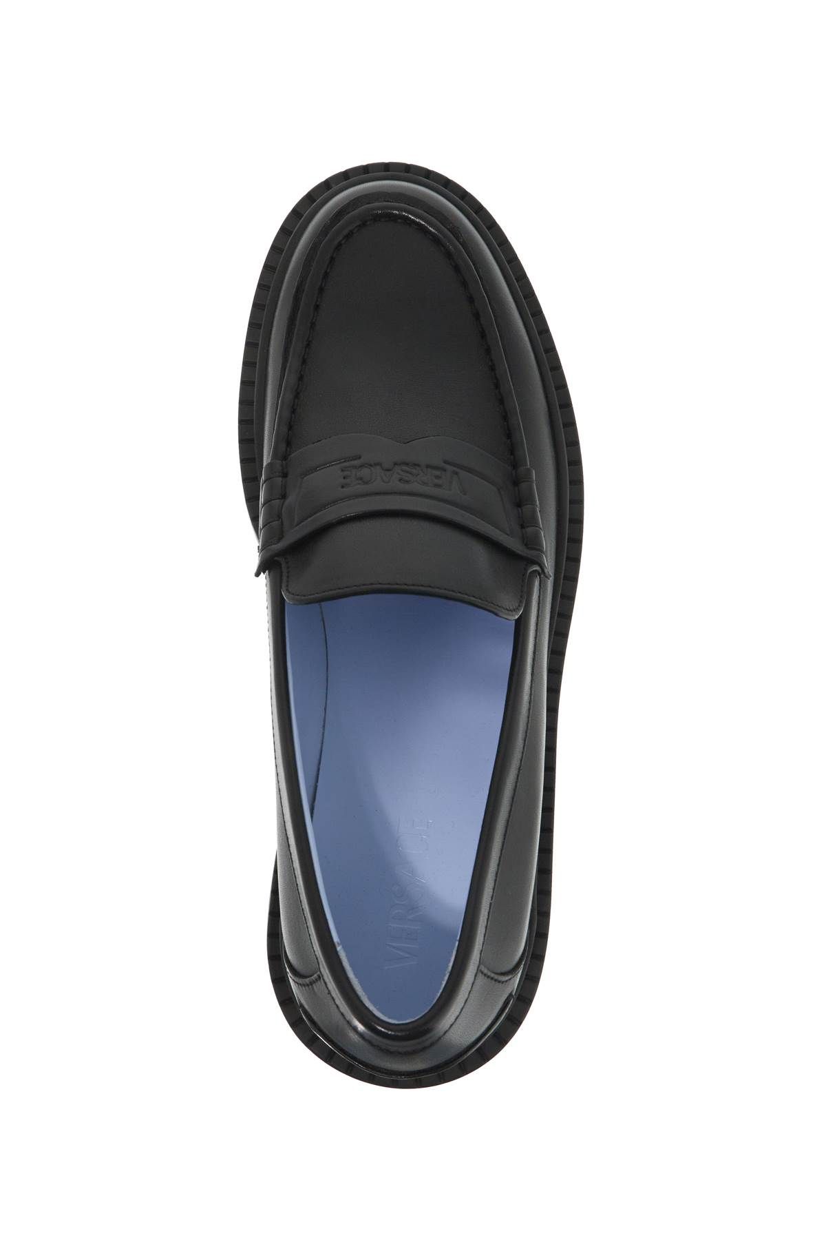 Shop Versace Smooth Leather Adriano Loafers In In Black