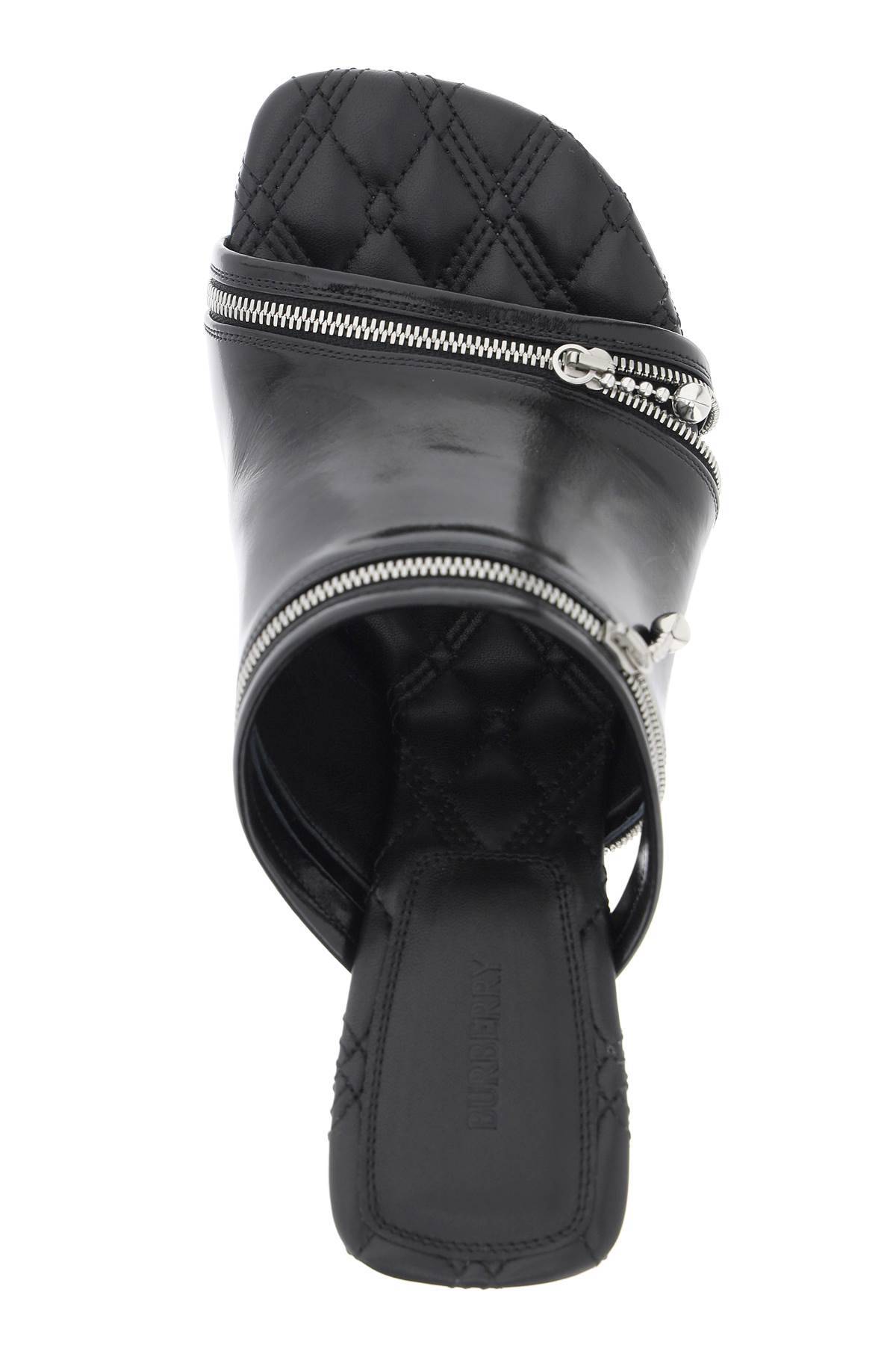 Shop Burberry Glossy Leather Peep Mules In Black