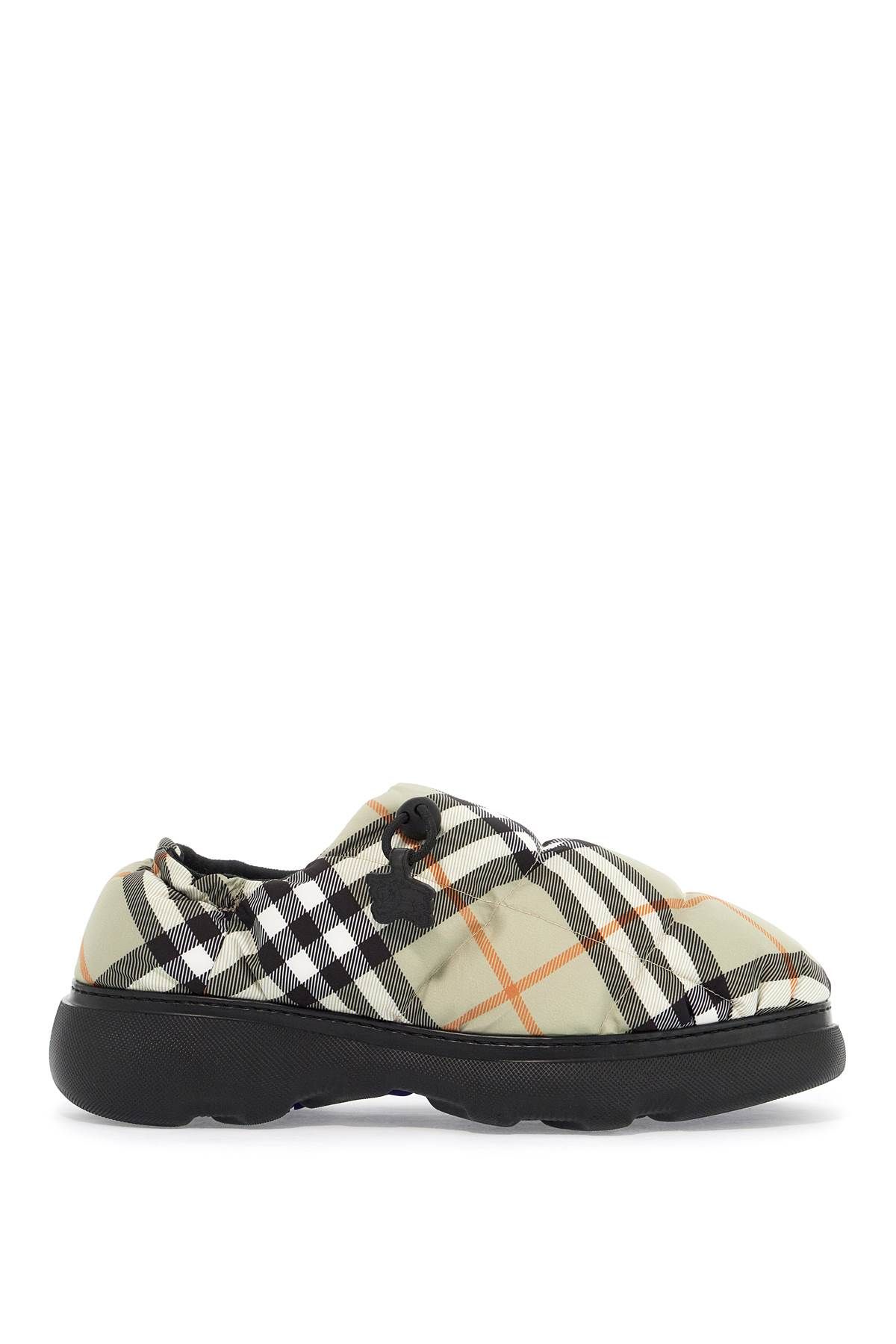 Shop Burberry Nylon Check Mules Pillow For In Khaki