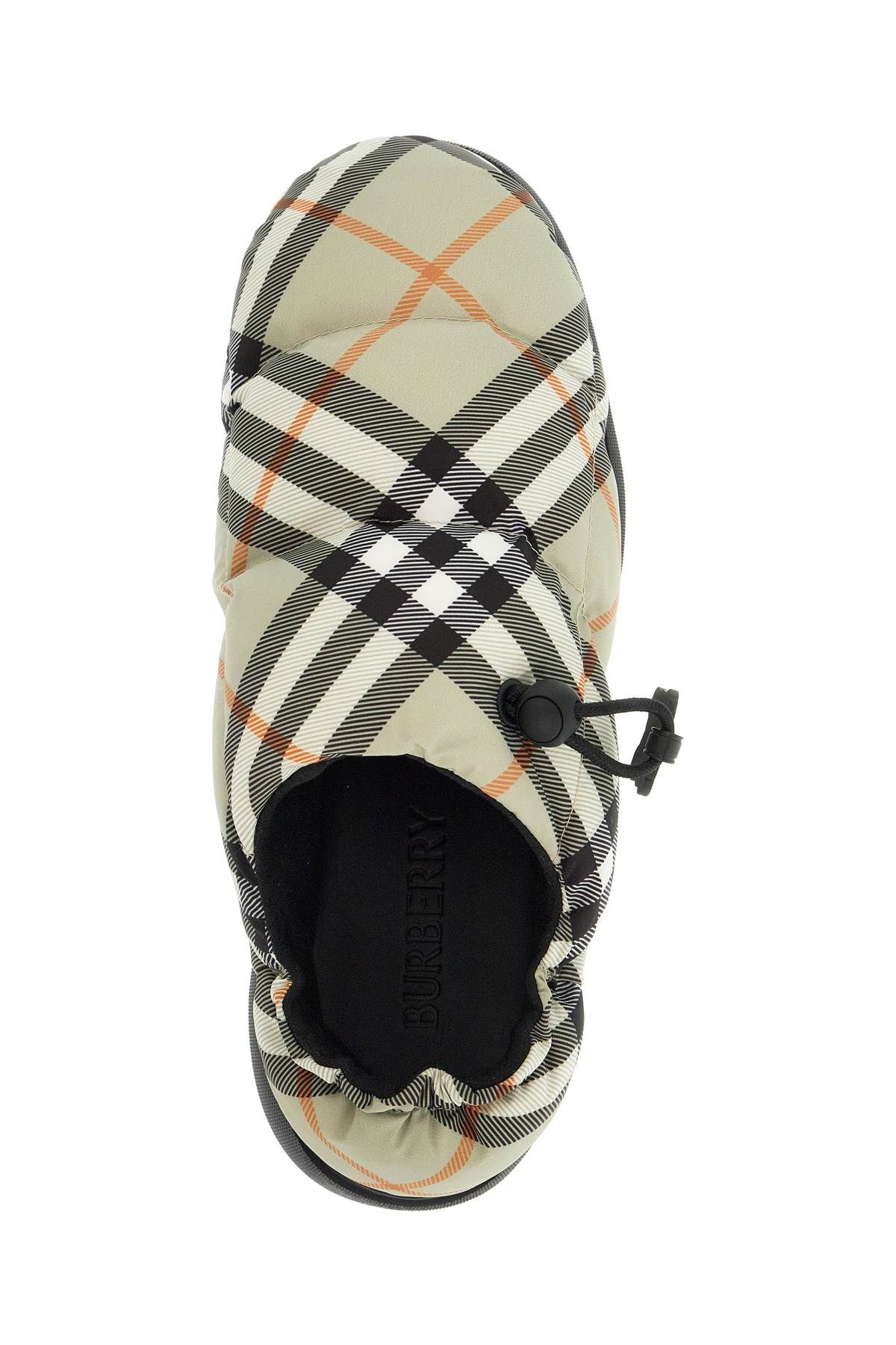 Shop Burberry Nylon Check Mules Pillow For In Khaki