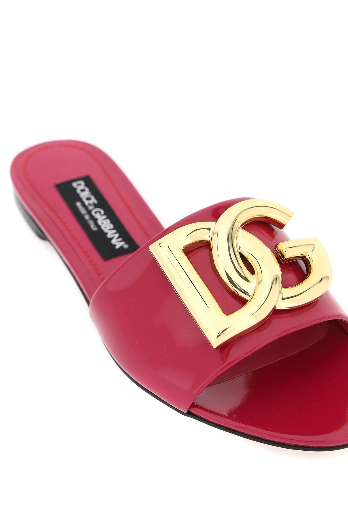 Shop Dolce & Gabbana Patent Leather Slides In Fuchsia