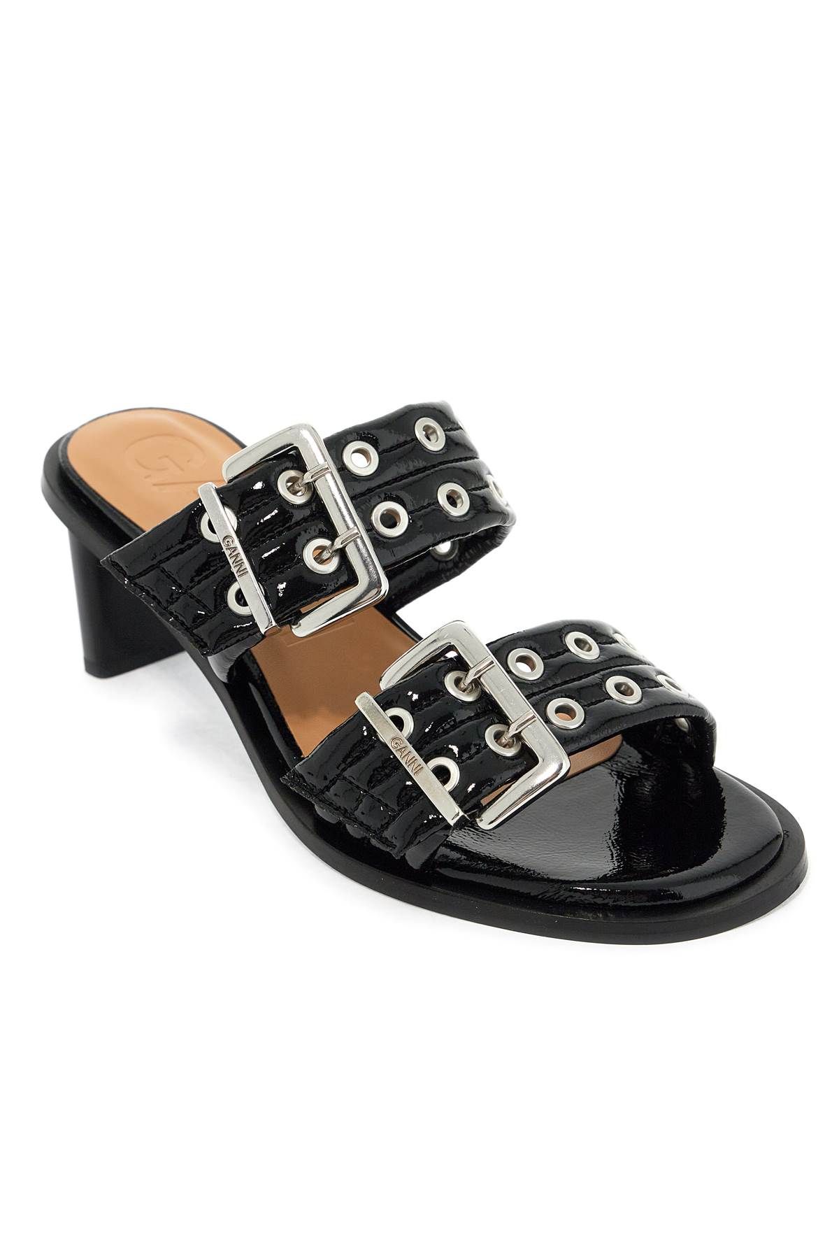 Shop Ganni "women's Patent Buckle M In Black