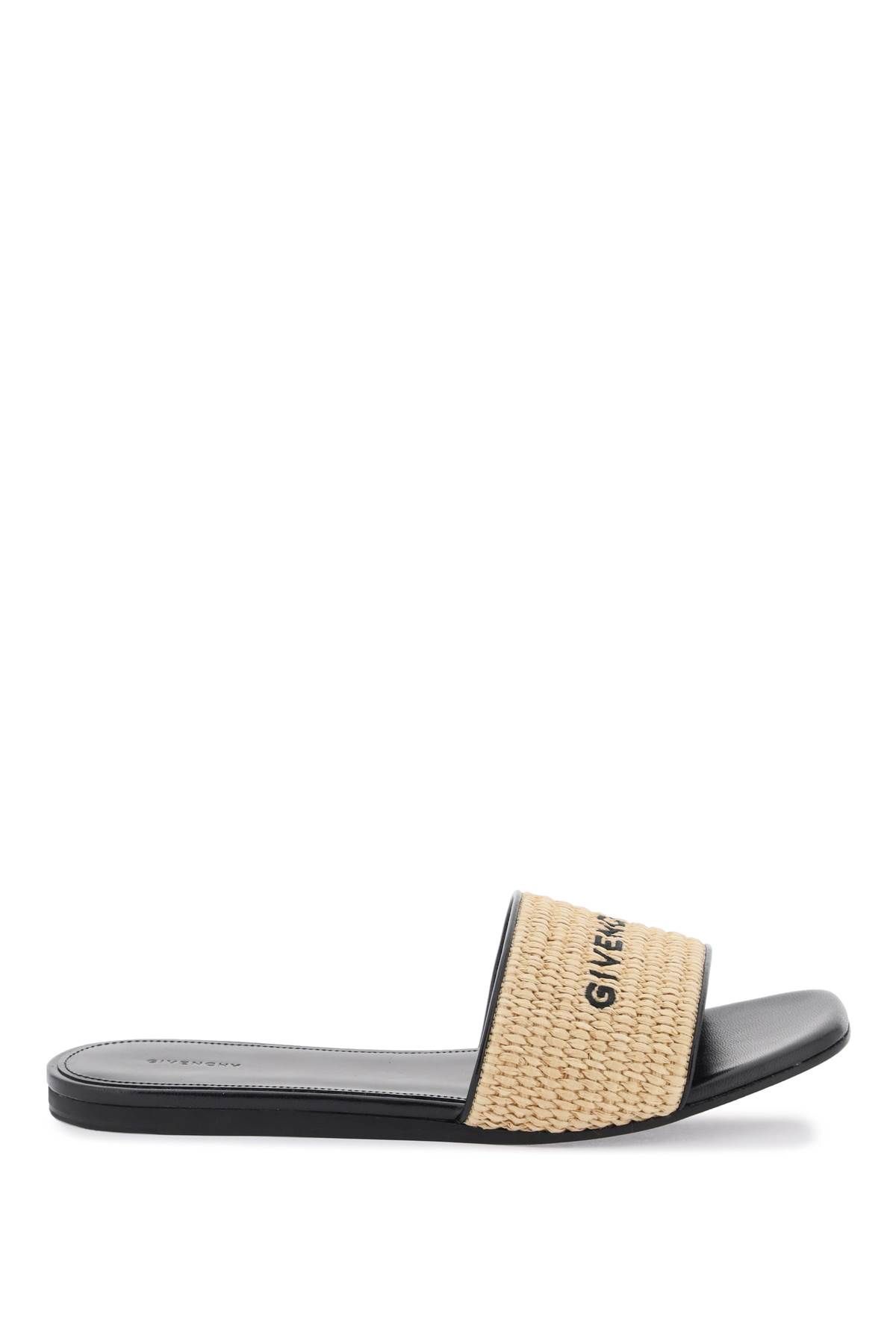 Shop Givenchy Raffia Slides In Beige