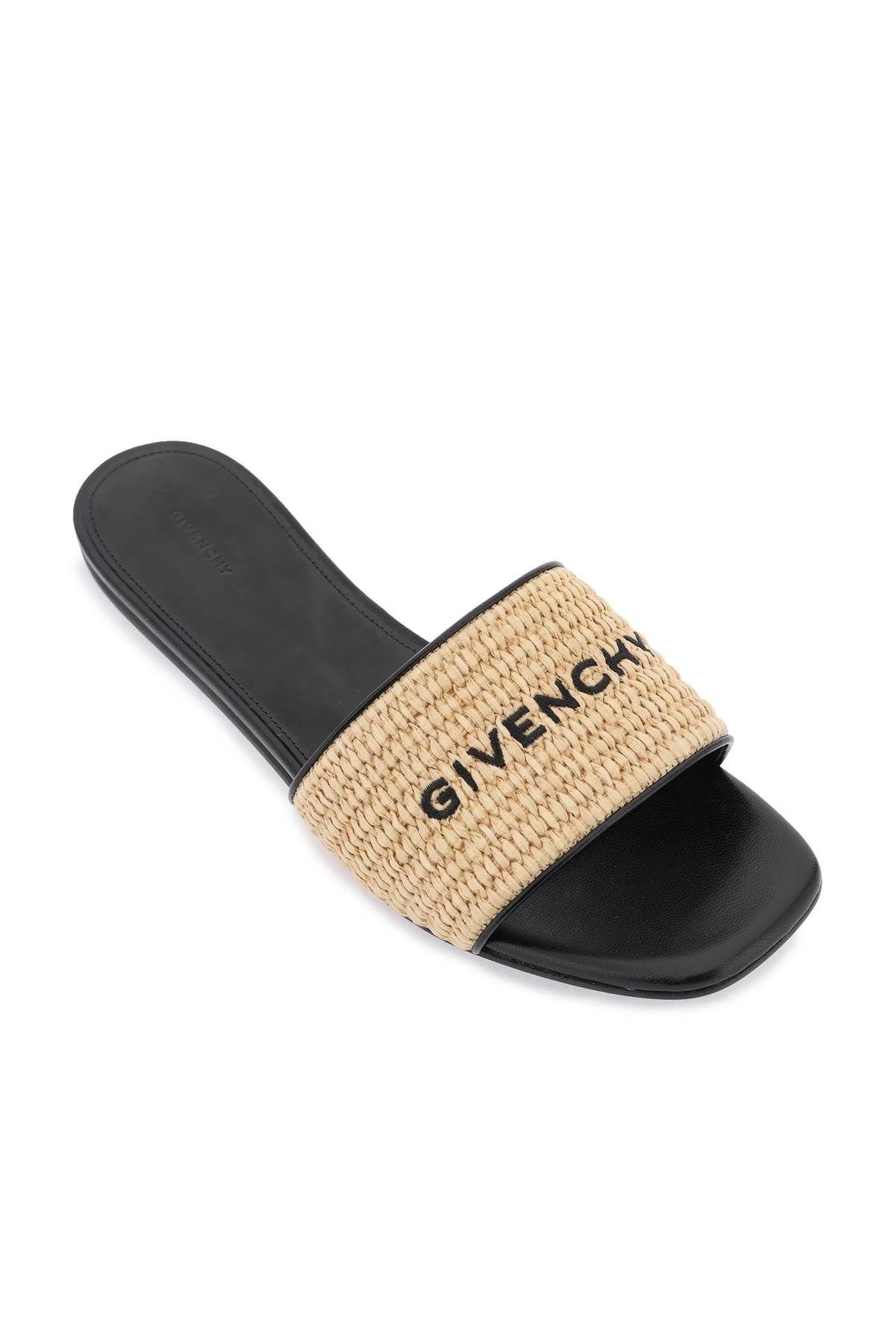 Shop Givenchy Raffia Slides In Beige