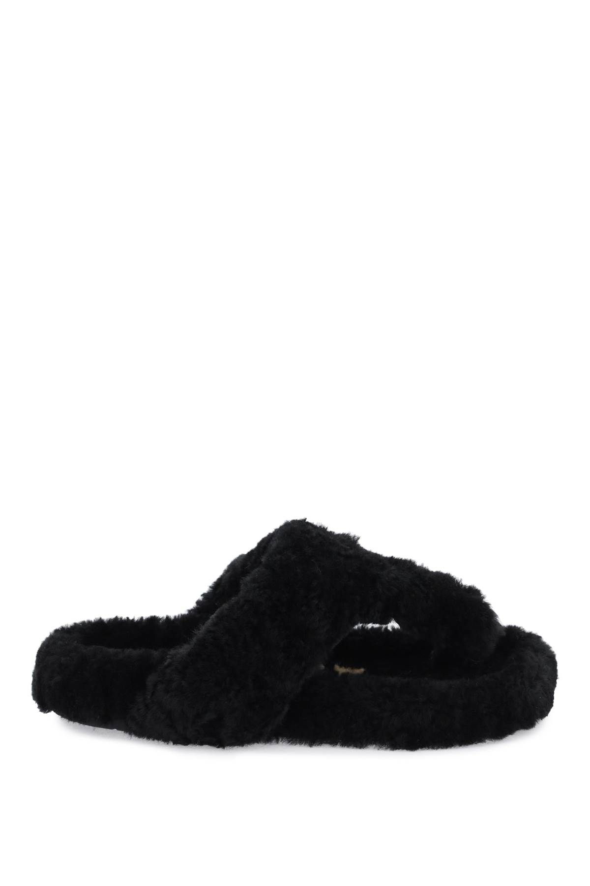 Shop Loewe Ease Thong Slides In Shearling In Black