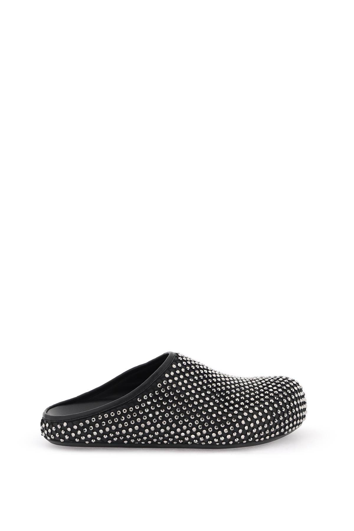 Shop Marni Leather Fussbett Clogs With Rhinestones In Black