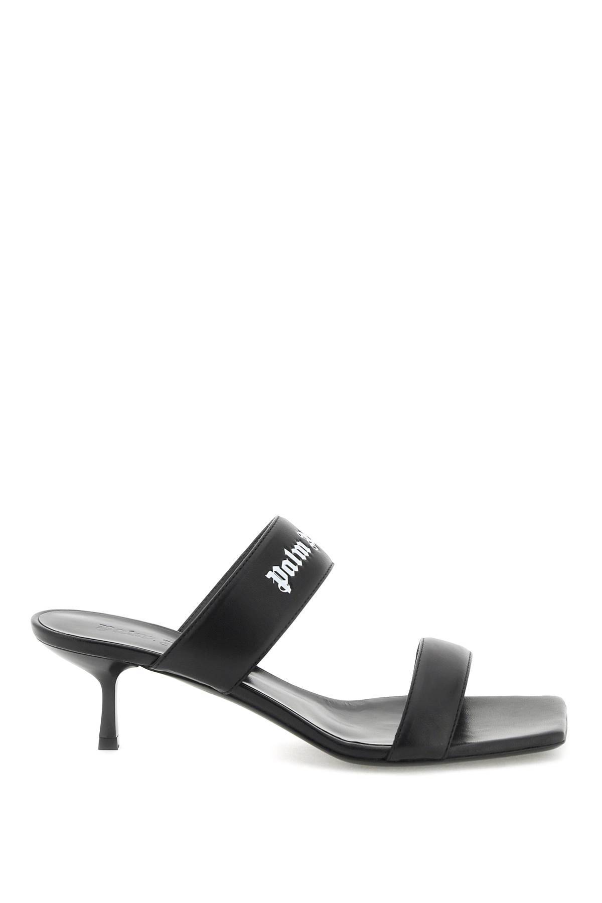 Shop Palm Angels Leather Mules With Logo In Black