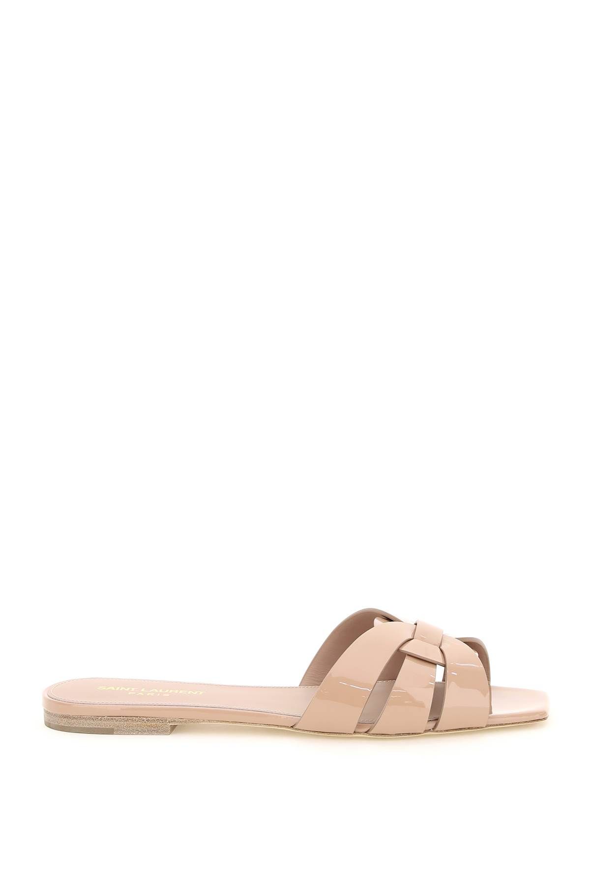 Shop Saint Laurent Patent Leather Tribute Nu Pieds Slides In Pink