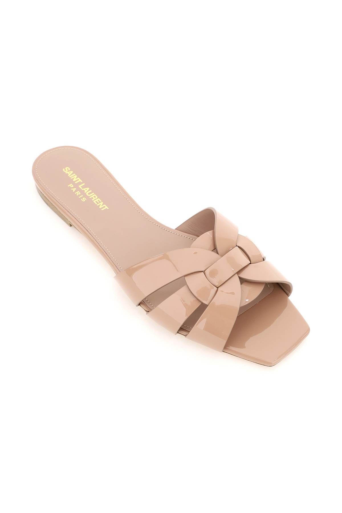 Shop Saint Laurent Patent Leather Tribute Nu Pieds Slides In Pink