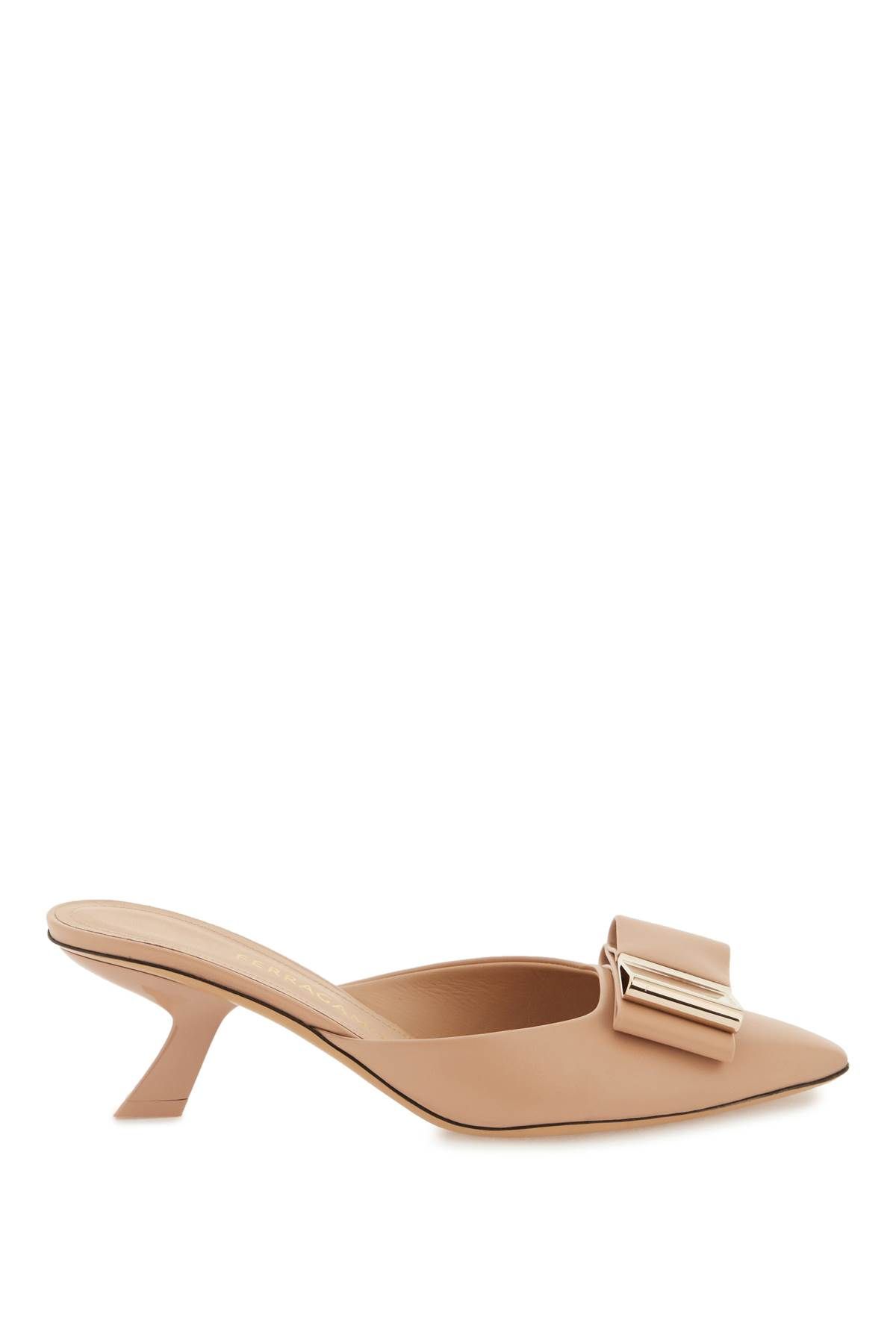 Shop Ferragamo Mules With Double Bow In Beige
