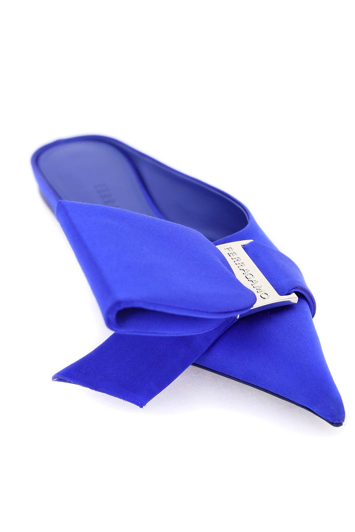 Shop Ferragamo Satin Mules With Single Maxi Bow In Blue