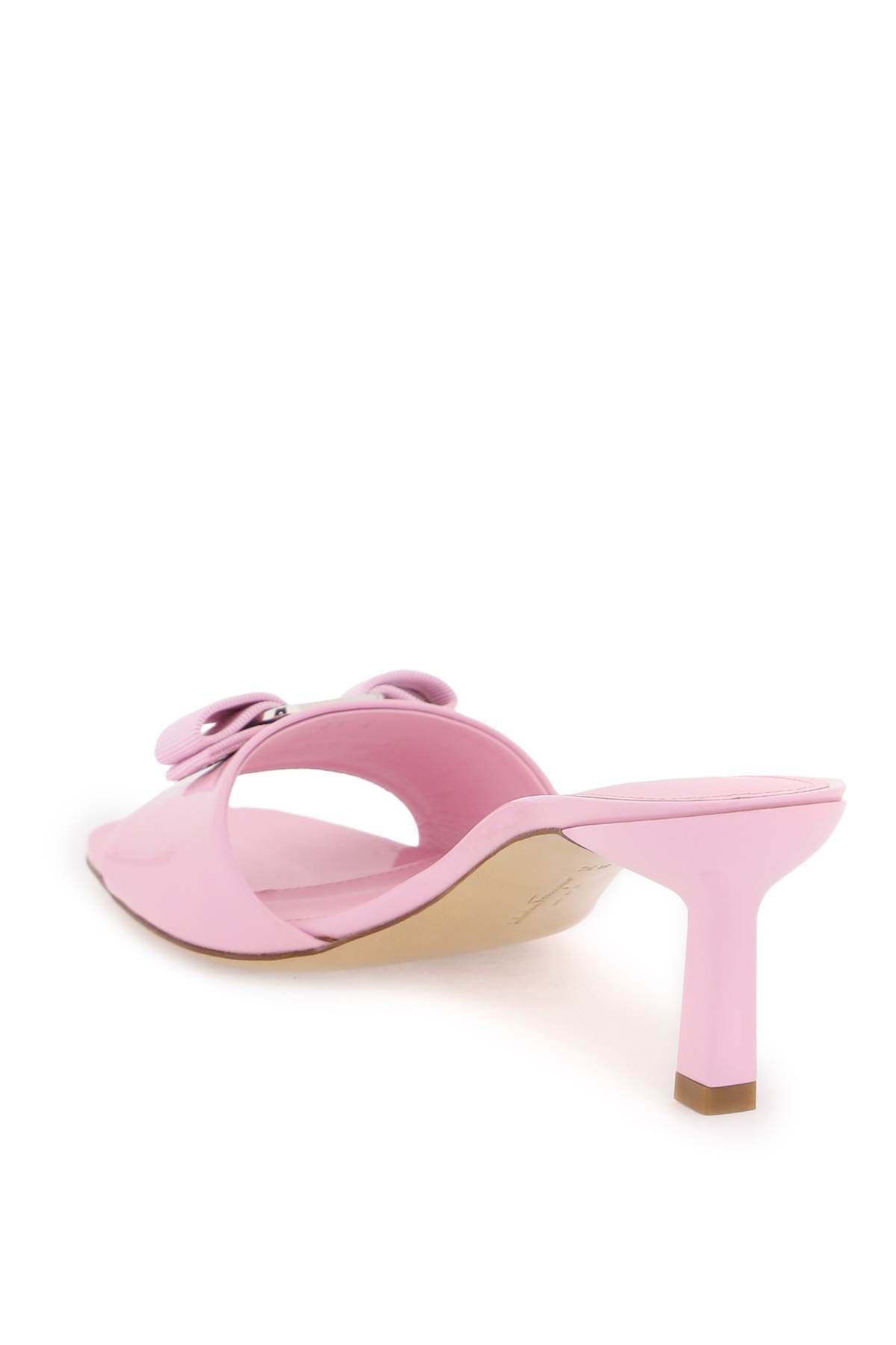 Shop Ferragamo Patent Leather Mules With Vara Bow In Pink,beige