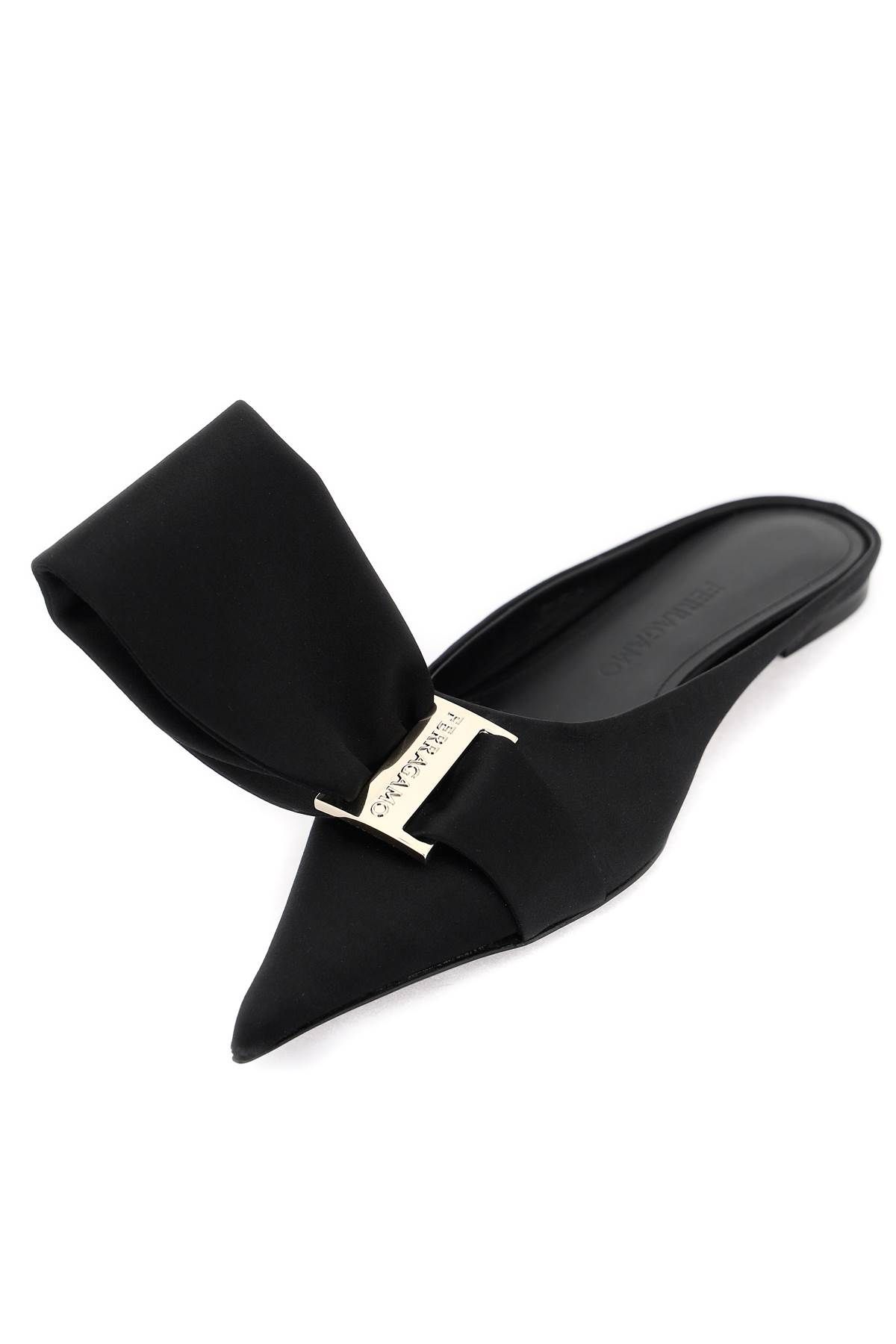 Shop Ferragamo Satin Mules With Single Maxi Bow In Black