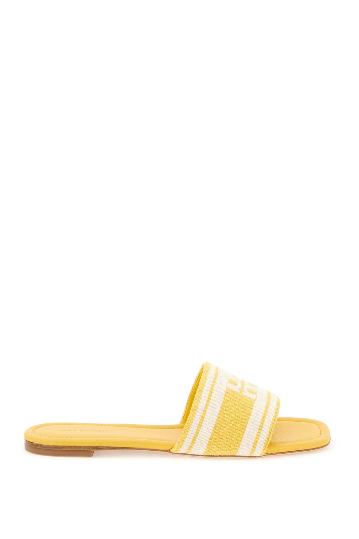 Shop Tory Burch Slides With Embroidered Band In Yellow,white