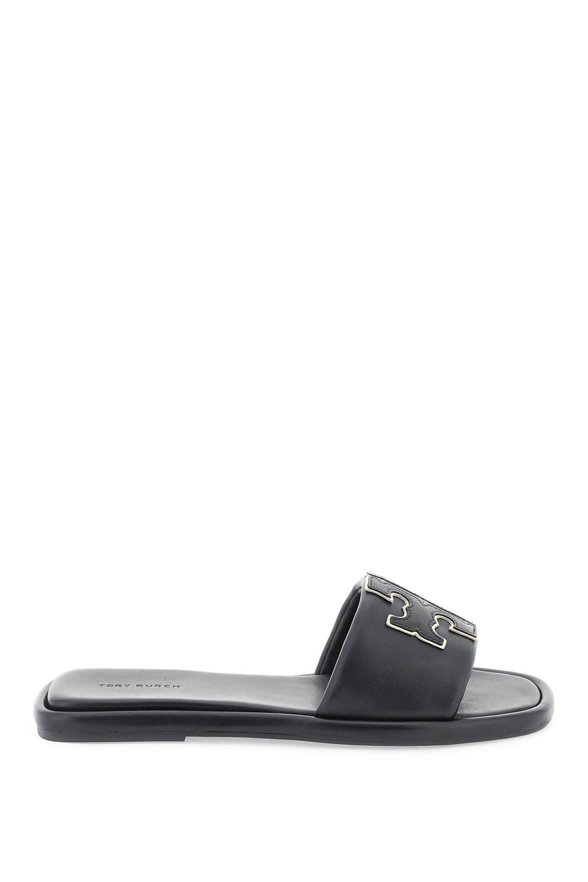 Shop Tory Burch Double T Leather Slides In Black