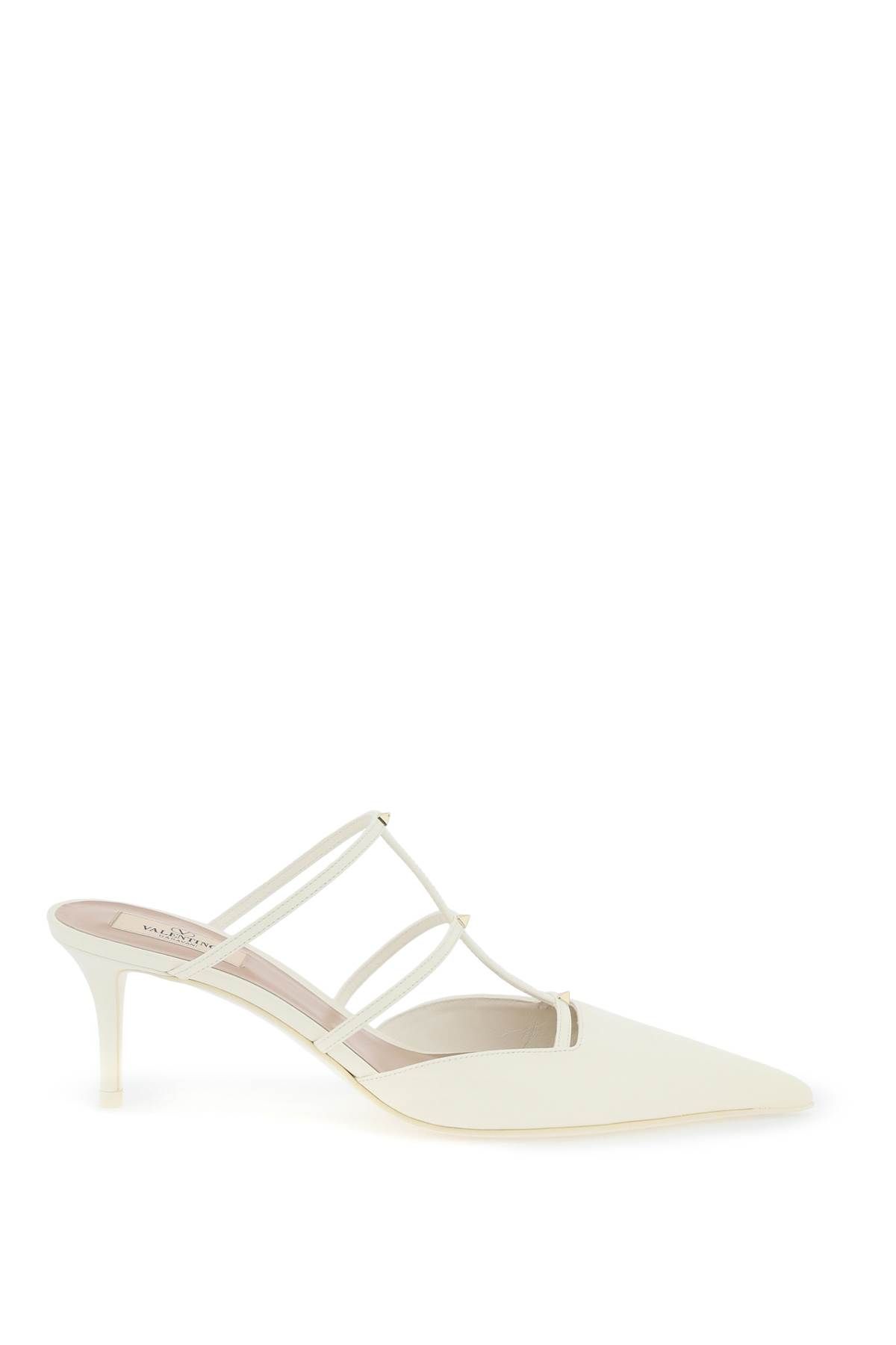 Shop Valentino Smooth Leather Rockstud Wispy Mules In White