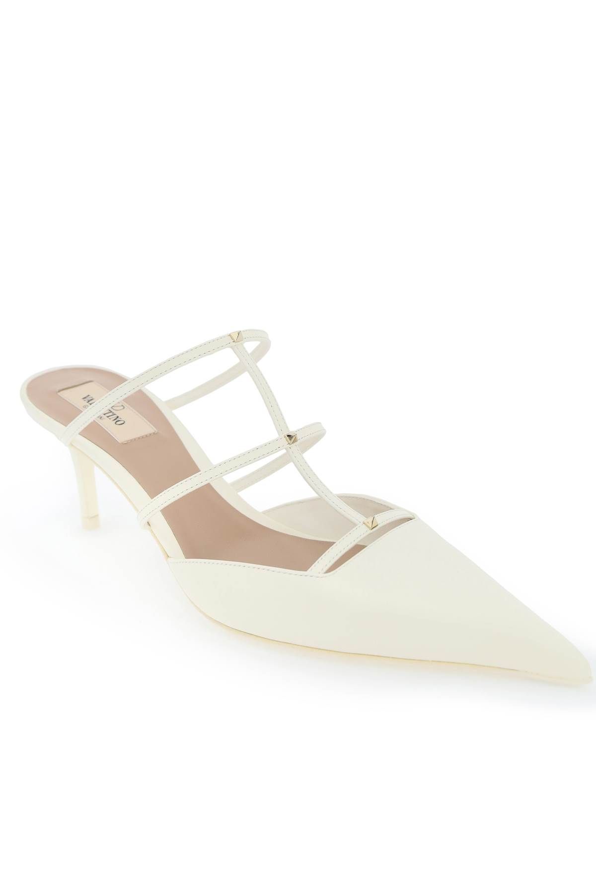 Shop Valentino Smooth Leather Rockstud Wispy Mules In White