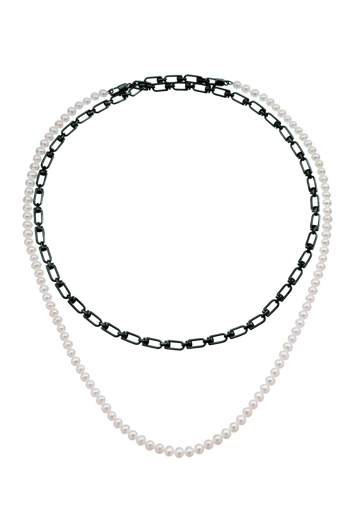 Eéra 'reine' Double Necklace With Pearls In White,black