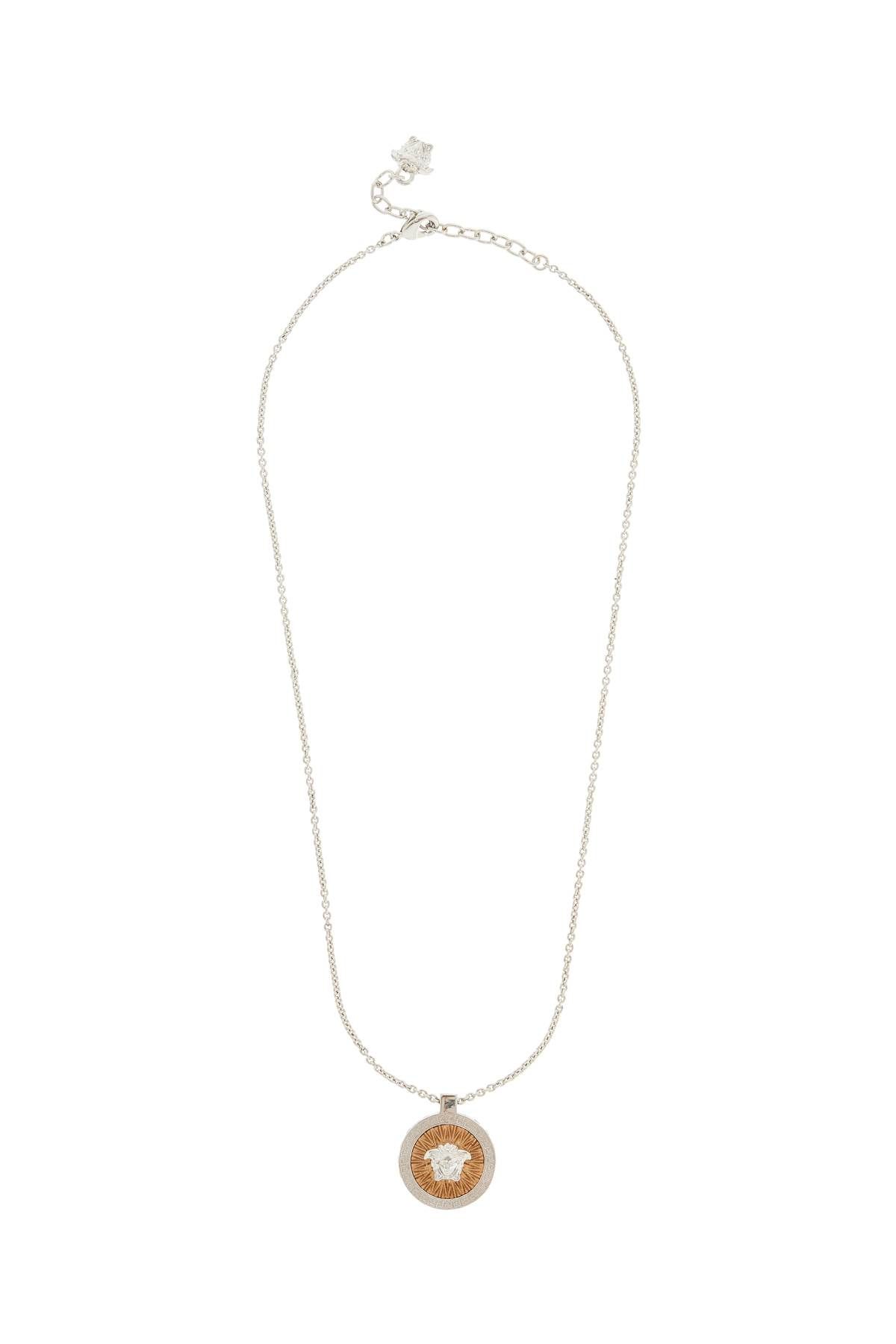 Shop Versace Ic Crystal Necklace With Pendant And Chain In Silver