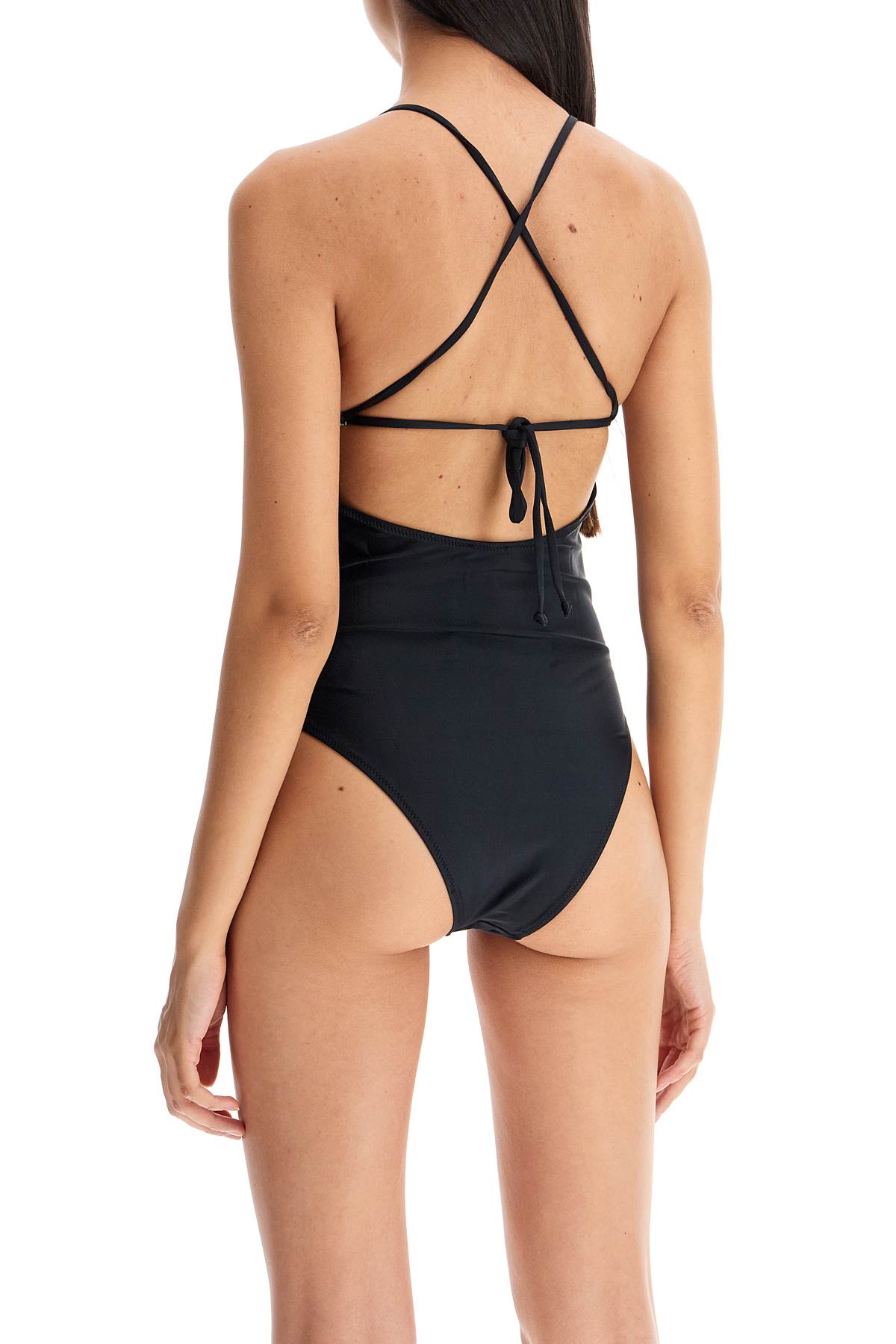 Shop Ganni One-piece Swimsuit With Logo In Black