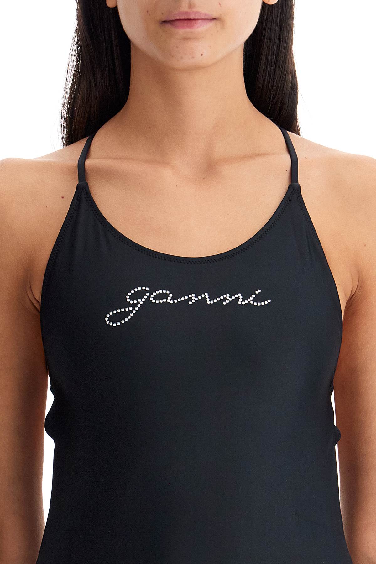 Shop Ganni One-piece Swimsuit With Logo In Black