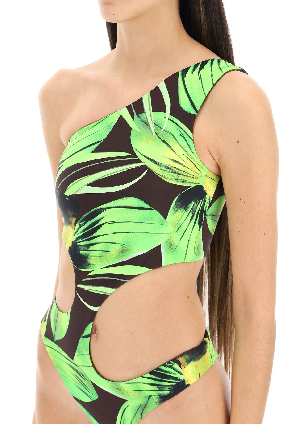 Shop Louisa Ballou 'carve' One-piece Swimsuit With Cut Outs In Green,brown