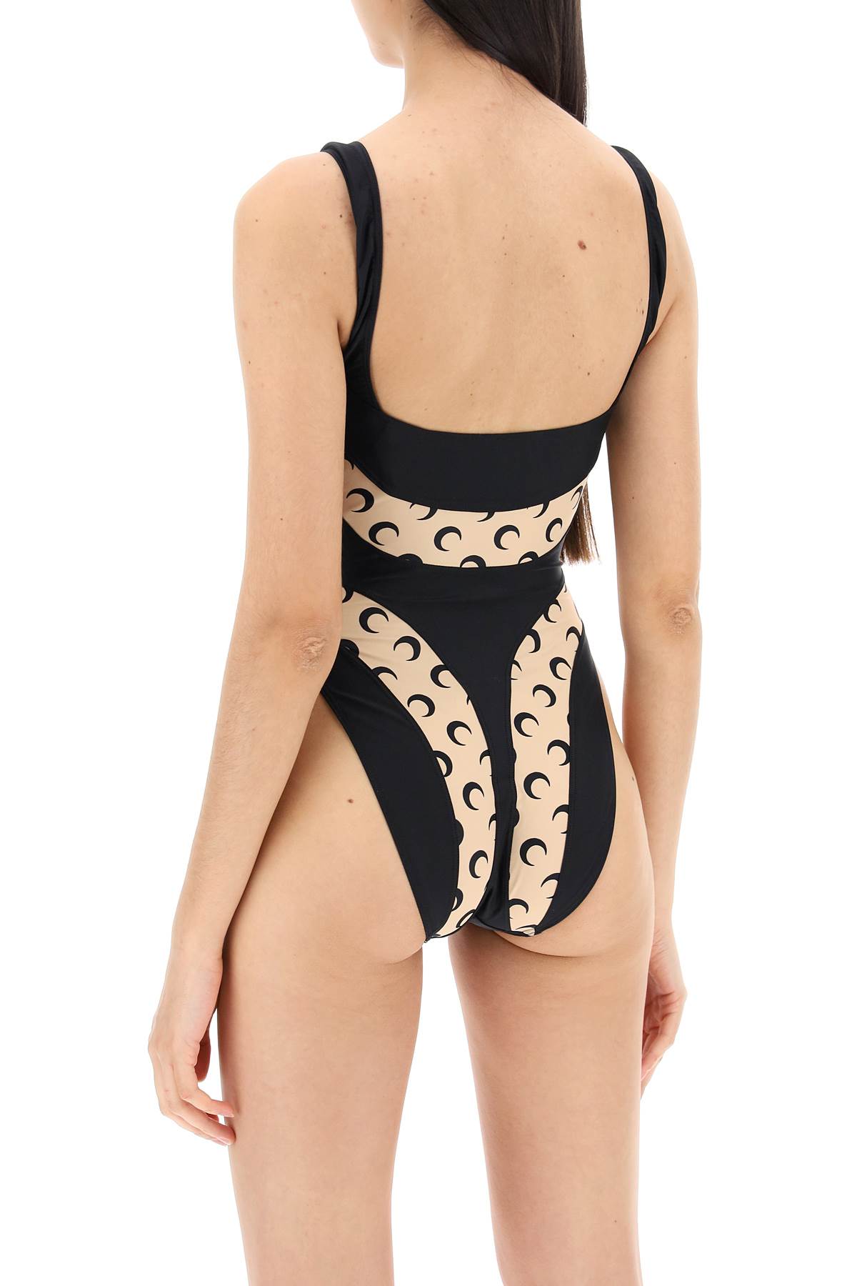 Shop Marine Serre One-piece Swimsuit With All Over Moon Inserts In Black