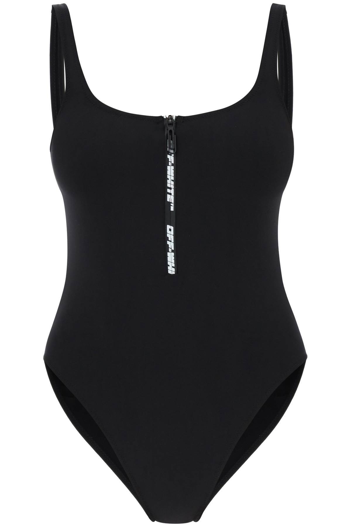 Shop Off-white One-piece Swimsuit With Zip And Logo In Black