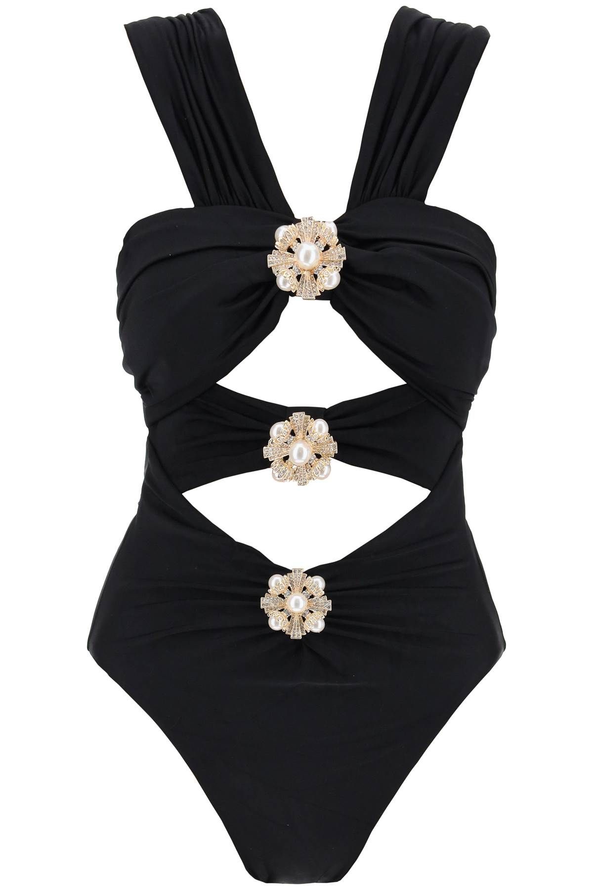 Shop Self-portrait One-piece Swimsuit With Cut-out And In Black