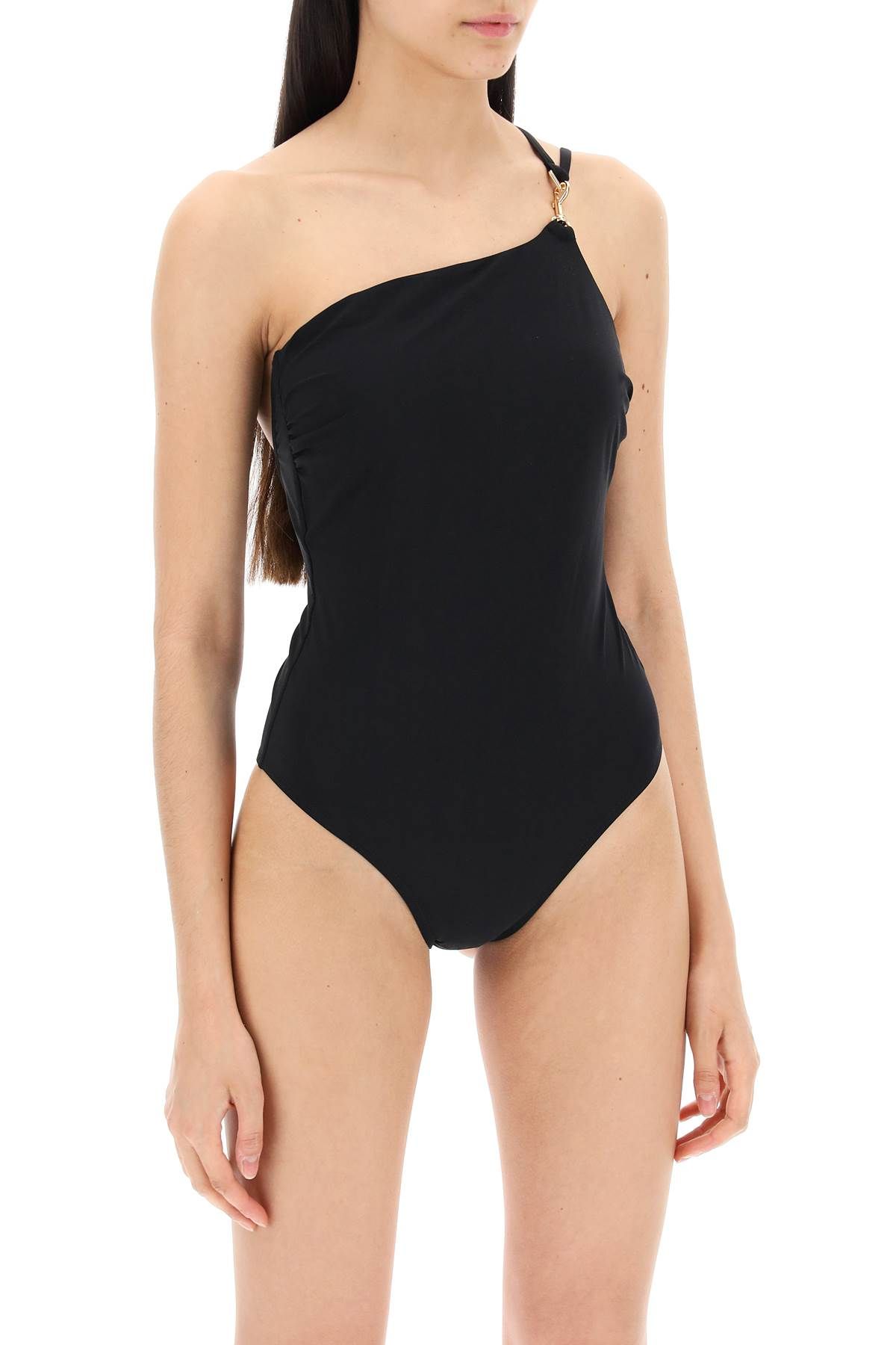 Shop Tory Burch One-shoulder Swimsuit With In Black