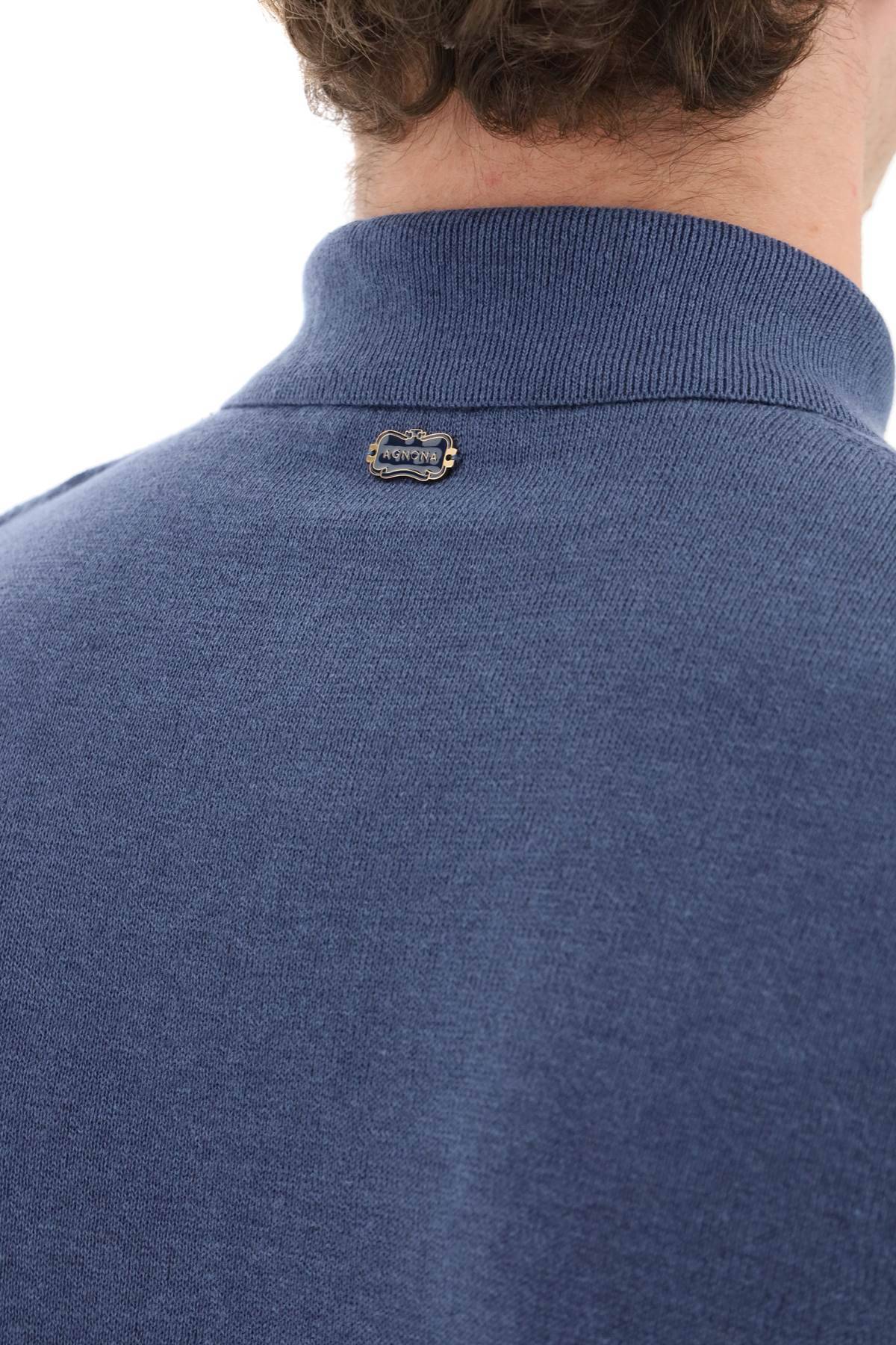 Shop Agnona Linen And Cotton Jersey Polo In Blue
