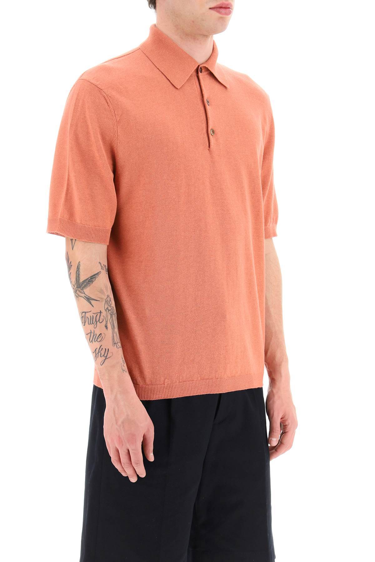 Shop Agnona Linen And Cotton Jersey Polo In Red,orange