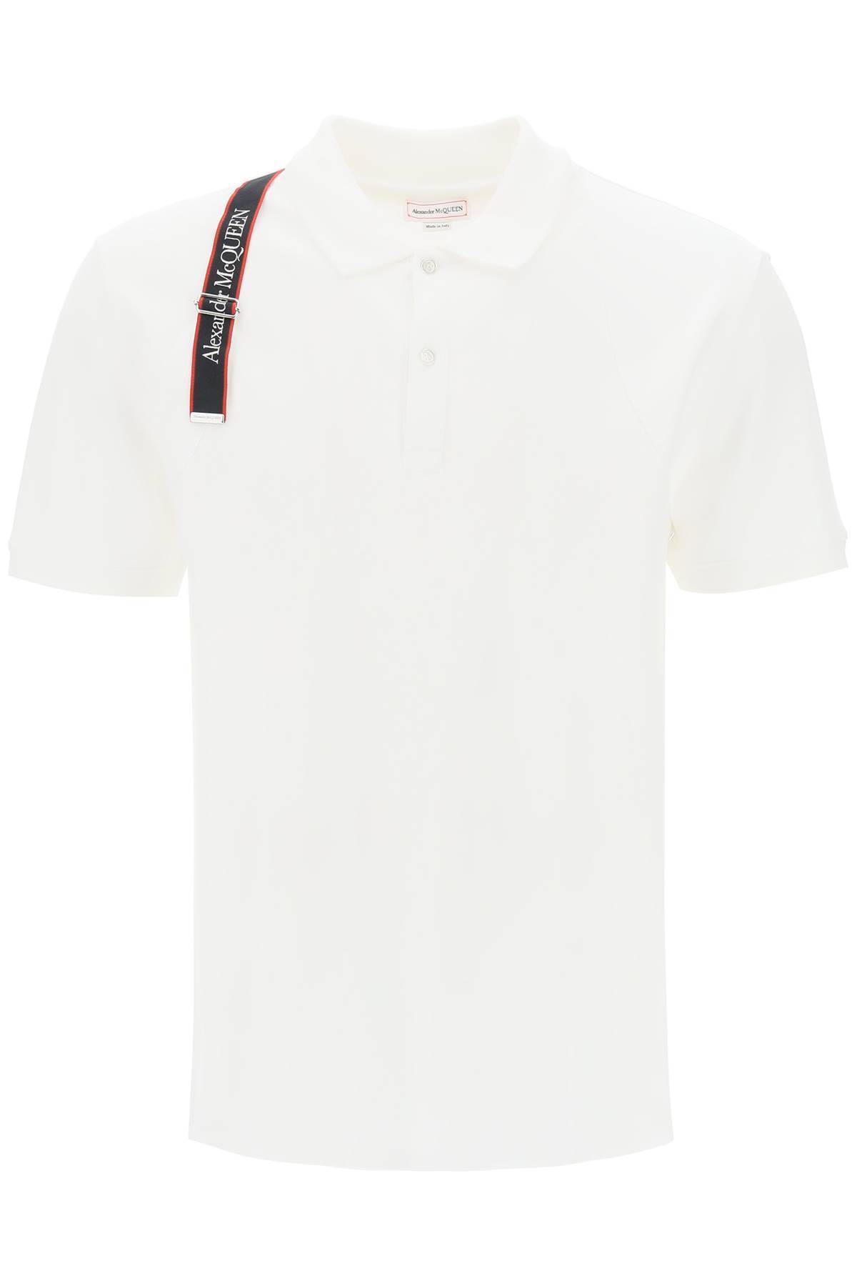 Shop Alexander Mcqueen Harness Polo Shirt In Piqué With Selvedge Logo In White
