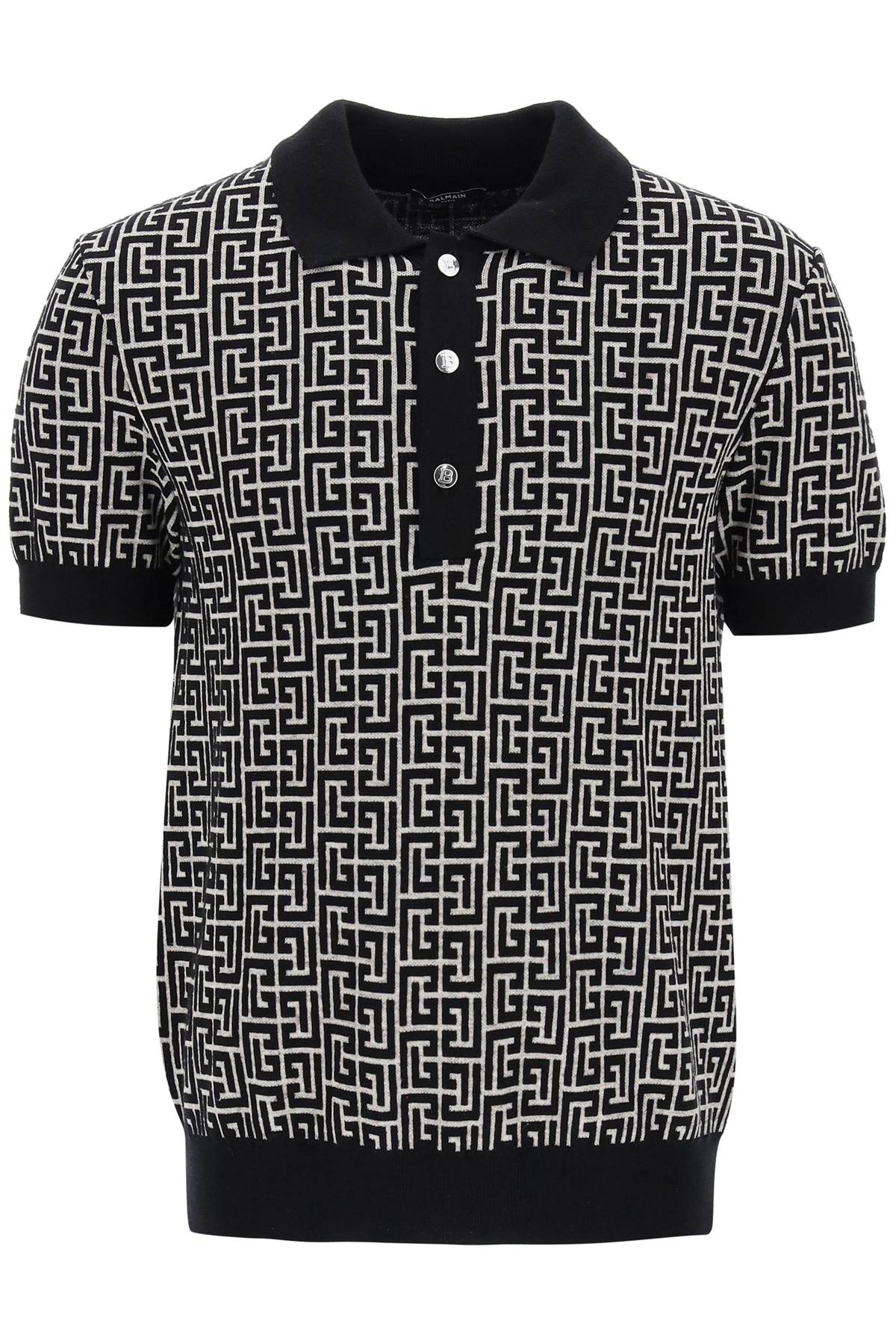 Shop Balmain Knitted Polo Shirt With Monogram In White,black