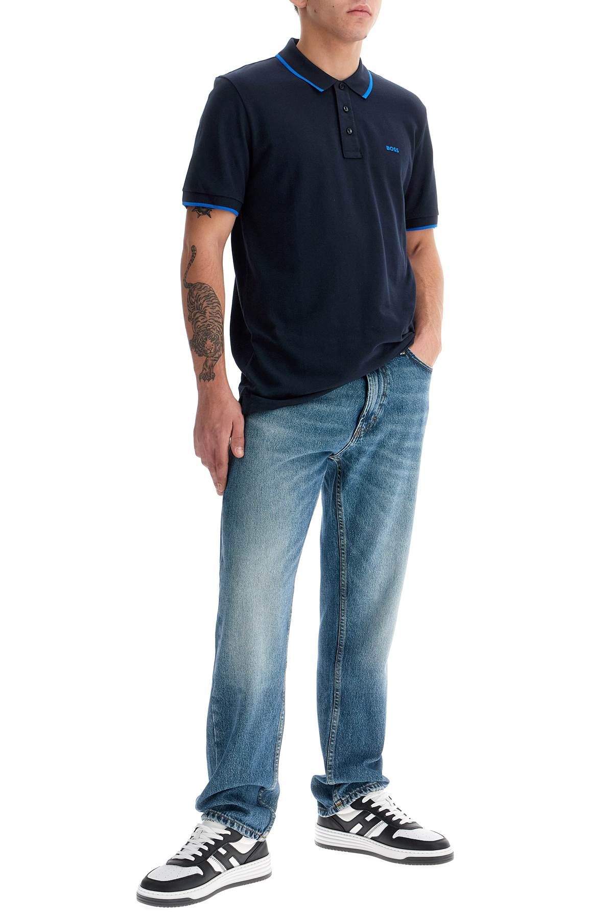 Shop Hugo Boss "contrast Trim Parlay Polo Shirt In Blue