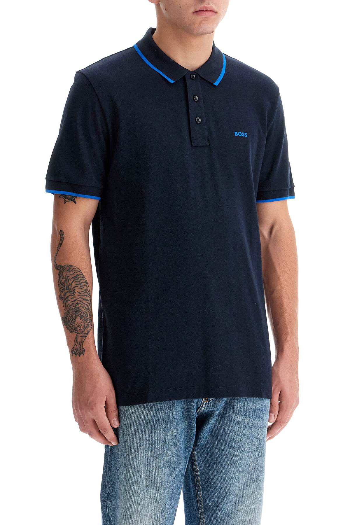 Shop Hugo Boss "contrast Trim Parlay Polo Shirt In Blue