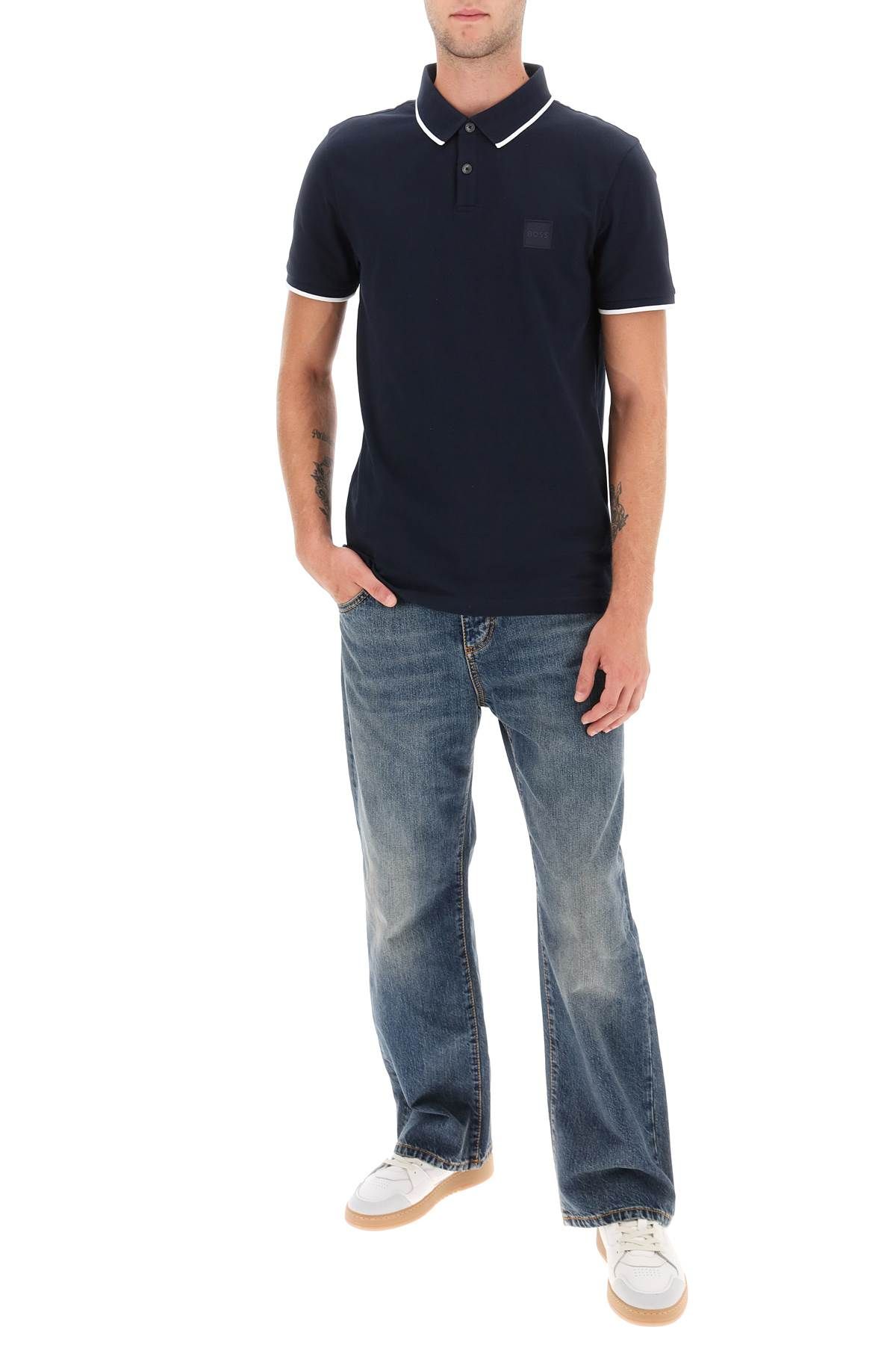 Shop Hugo Boss Slim Fit Piqué Polo Shirt With Tipped In Blue