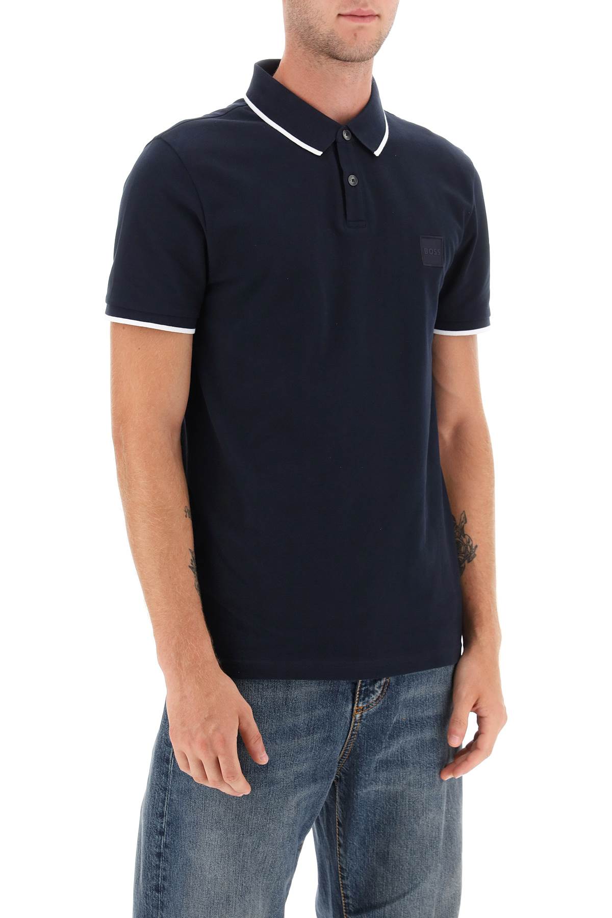 Shop Hugo Boss Slim Fit Piqué Polo Shirt With Tipped In Blue