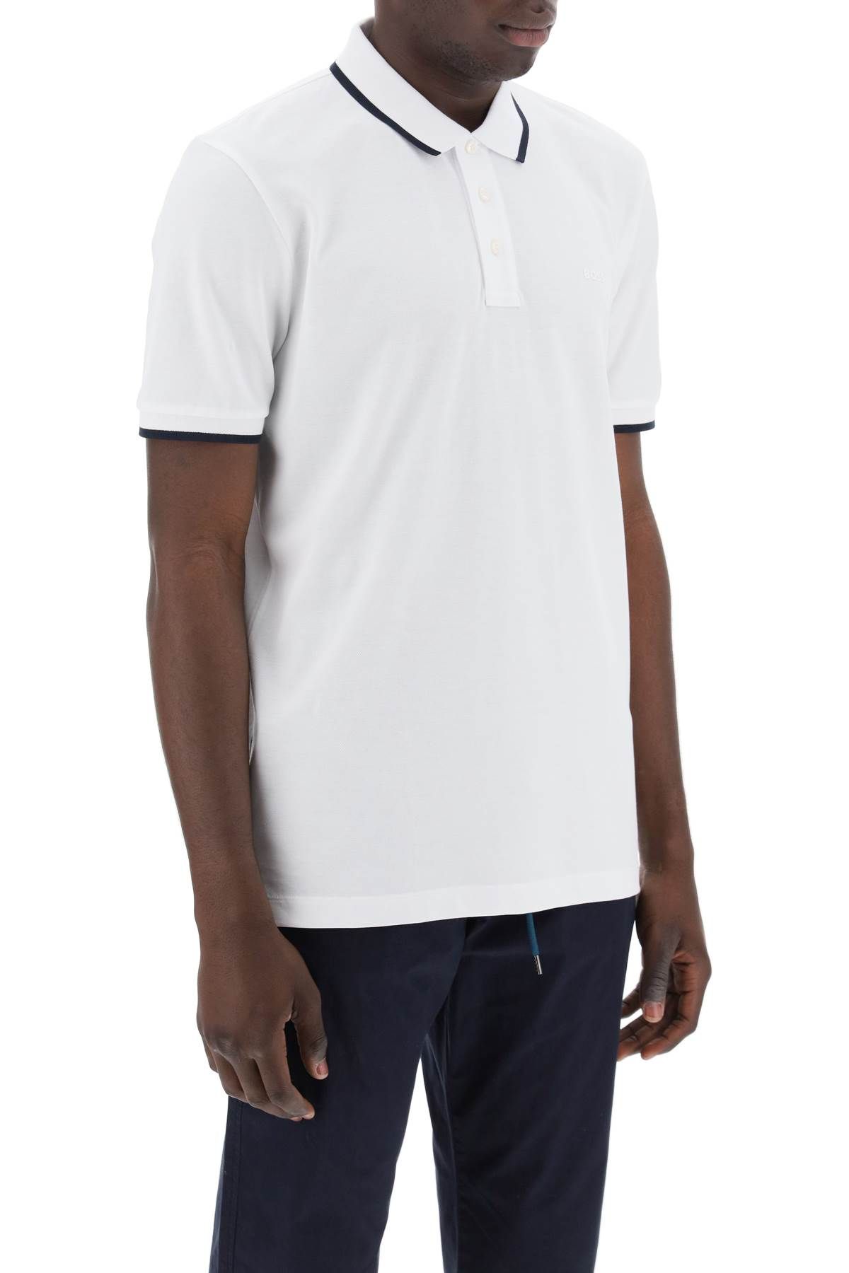 Shop Hugo Boss Polo Shirt With Contrasting Edges In White