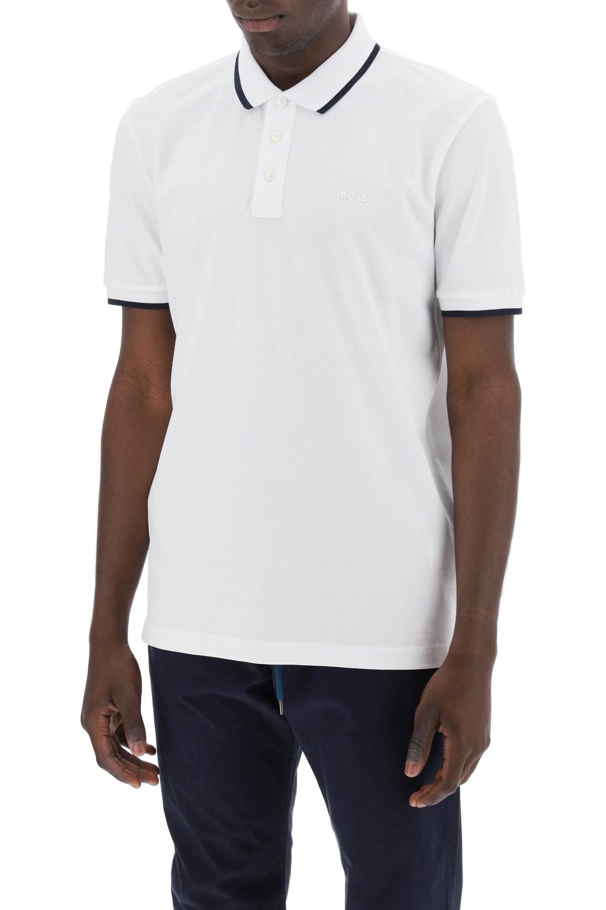 Shop Hugo Boss Polo Shirt With Contrasting Edges In White