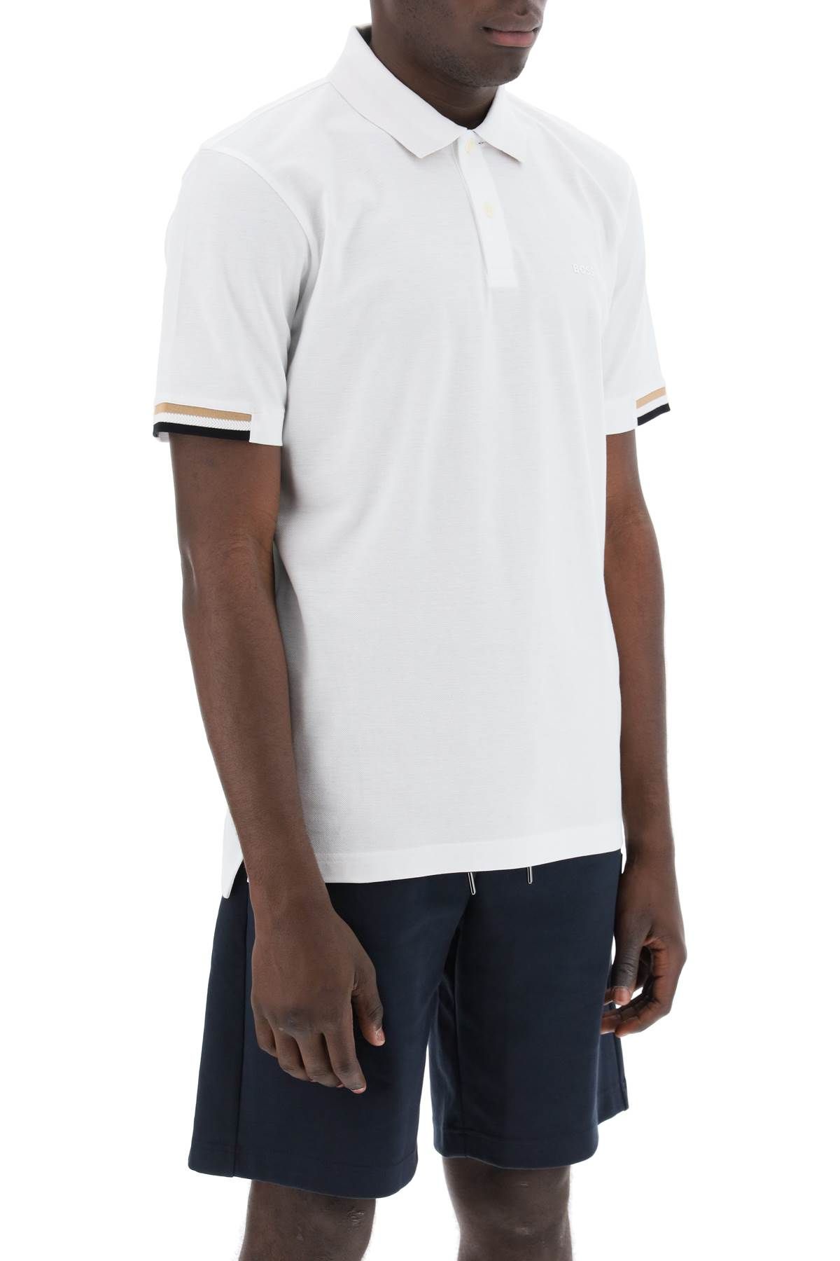 Shop Hugo Boss Parlay Polo Shirt With Stripe Detail In White